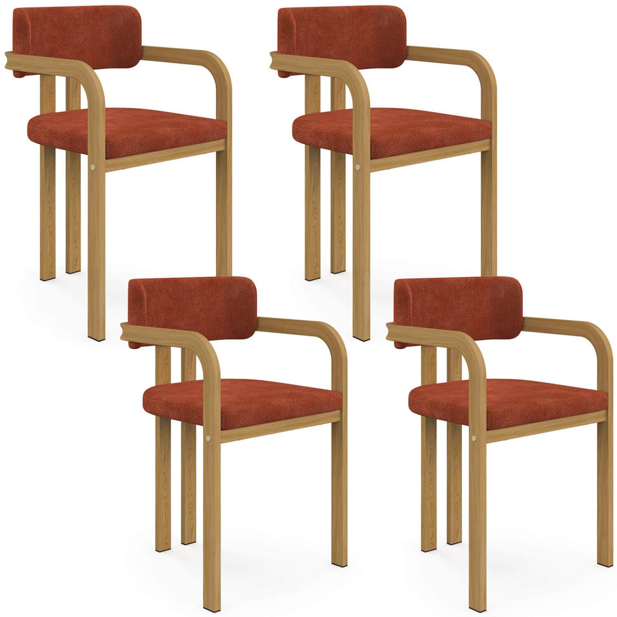 ID MARKET Lot de 4 chaises de salle à manger, fauteuils de table esma en métal effet bois et tissu chenille terracotta avec accoudoirs