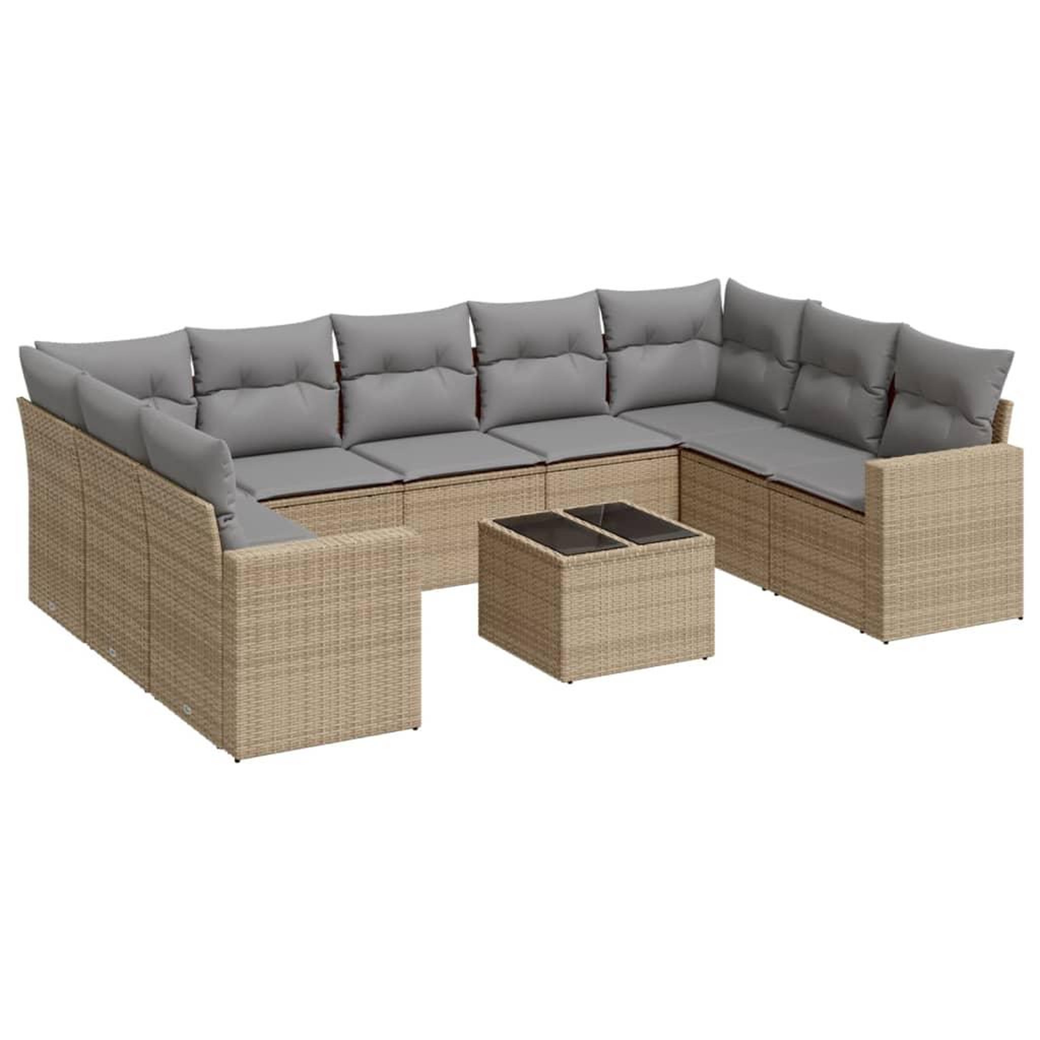Voir la diapositive 2 : VIDAXL Salon de jardin avec coussins 10 pcs beige resine tressee