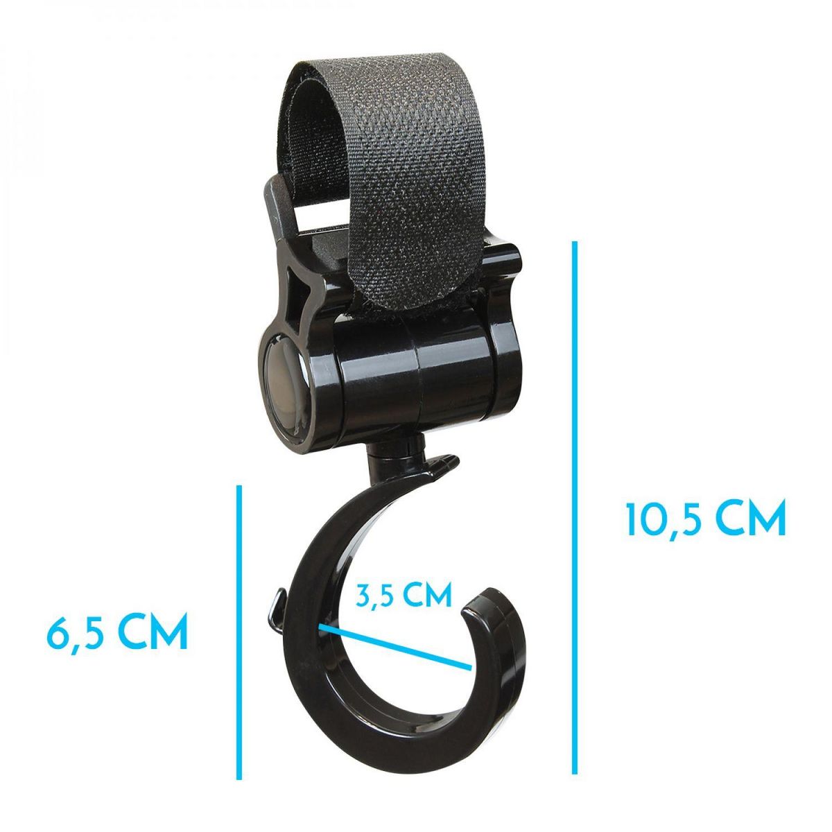 Monsieur Bébé Lot de 4 crochets rotatifs universels pour poussette – Baroud - Noir