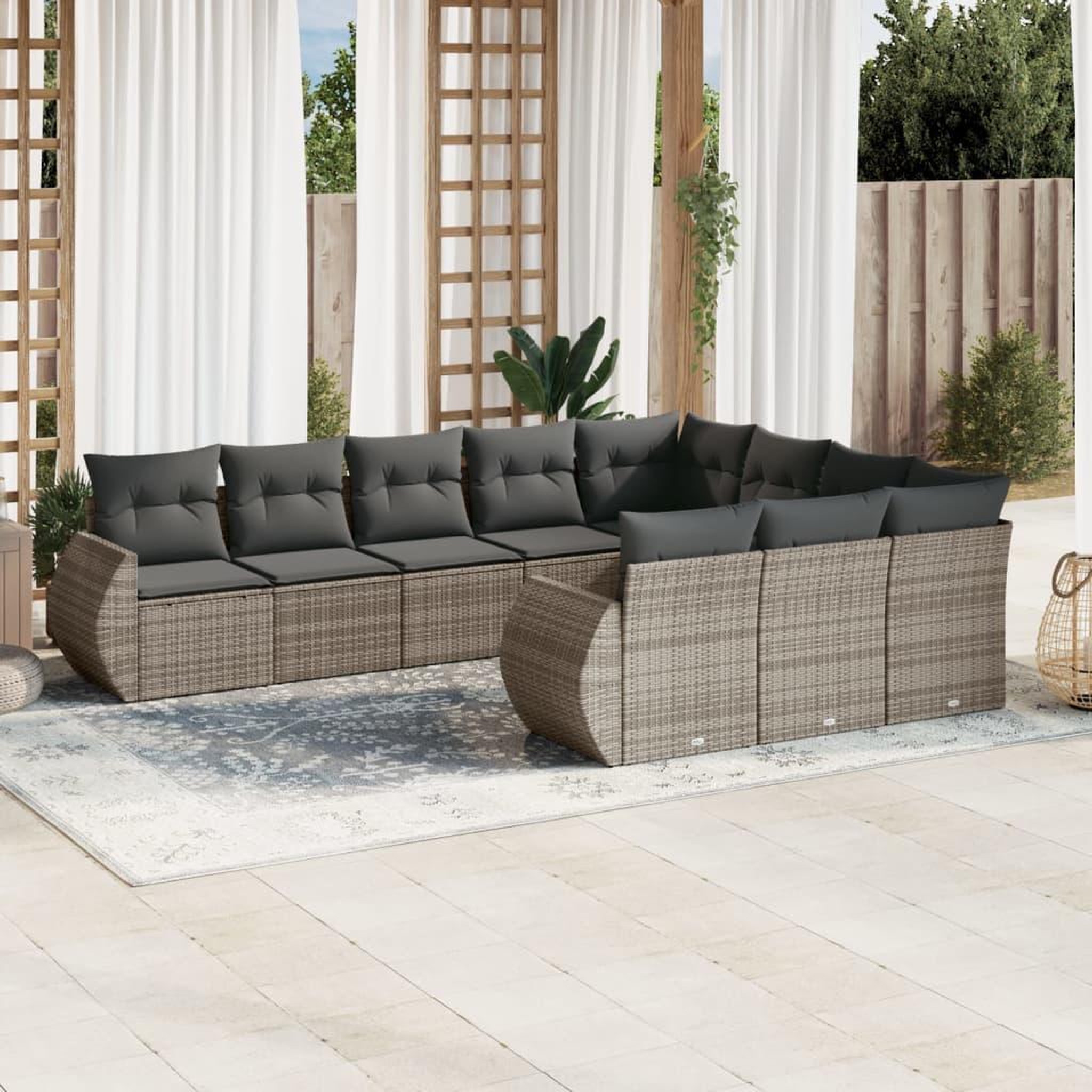 VIDAXL Salon de jardin avec coussins 10 pcs gris resine tressee