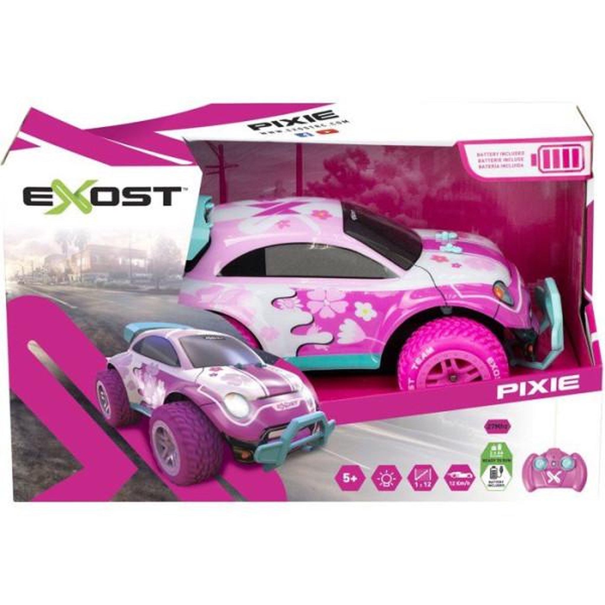 Voir la diapositive 2 : SILVERLIT Voiture radiocommandée - exost - pixie ii - echelle 1/12 - 27 mhz - tout-terrain - batterie rechargeable - rose - des 5 ans