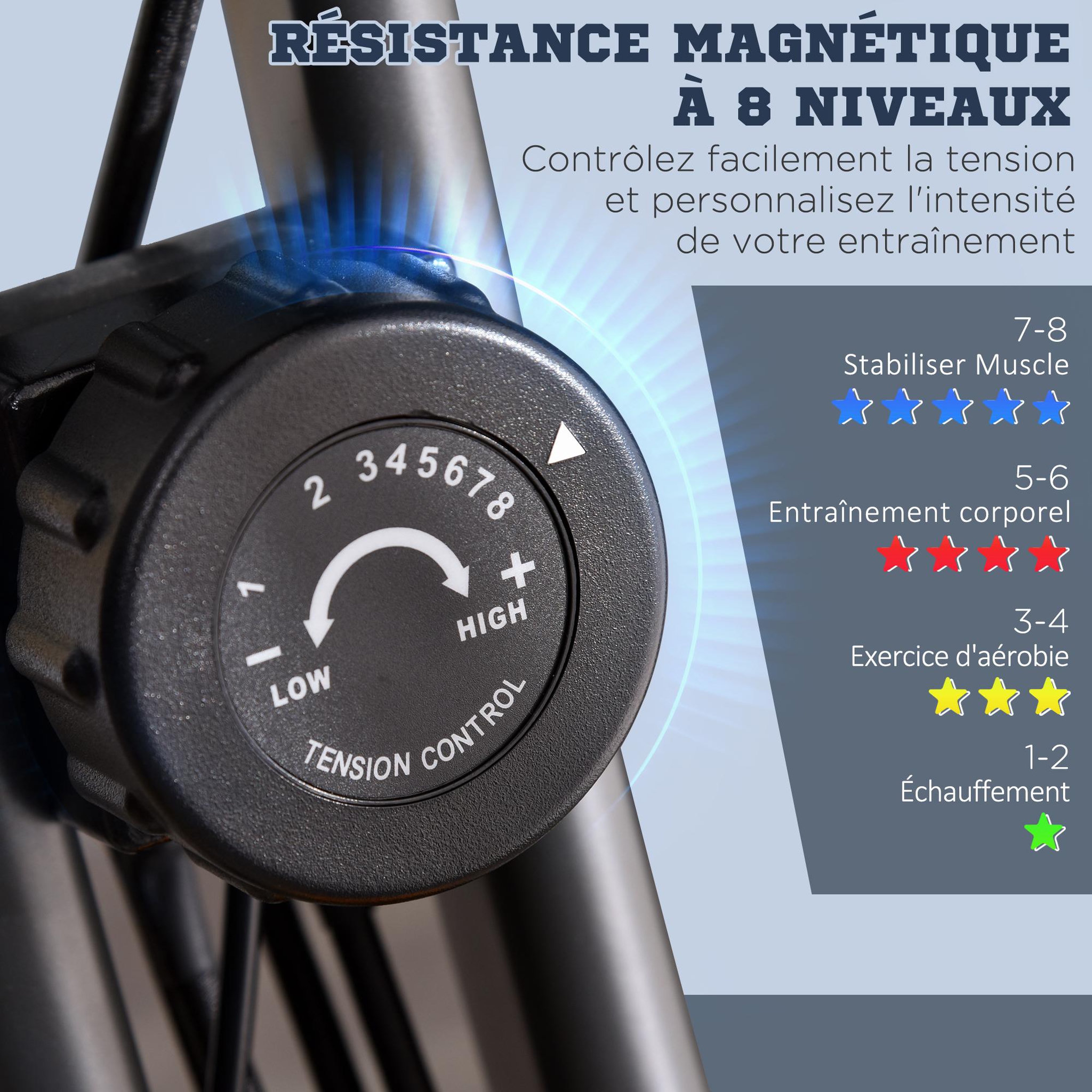 Voir la diapositive 6 : HOMCOM Vélo d'appartement pliant 8 niveaux de résistance magnétique dossier selle réglable poignées ergonomiques écran LCD multifonction suspensions support tablette acier