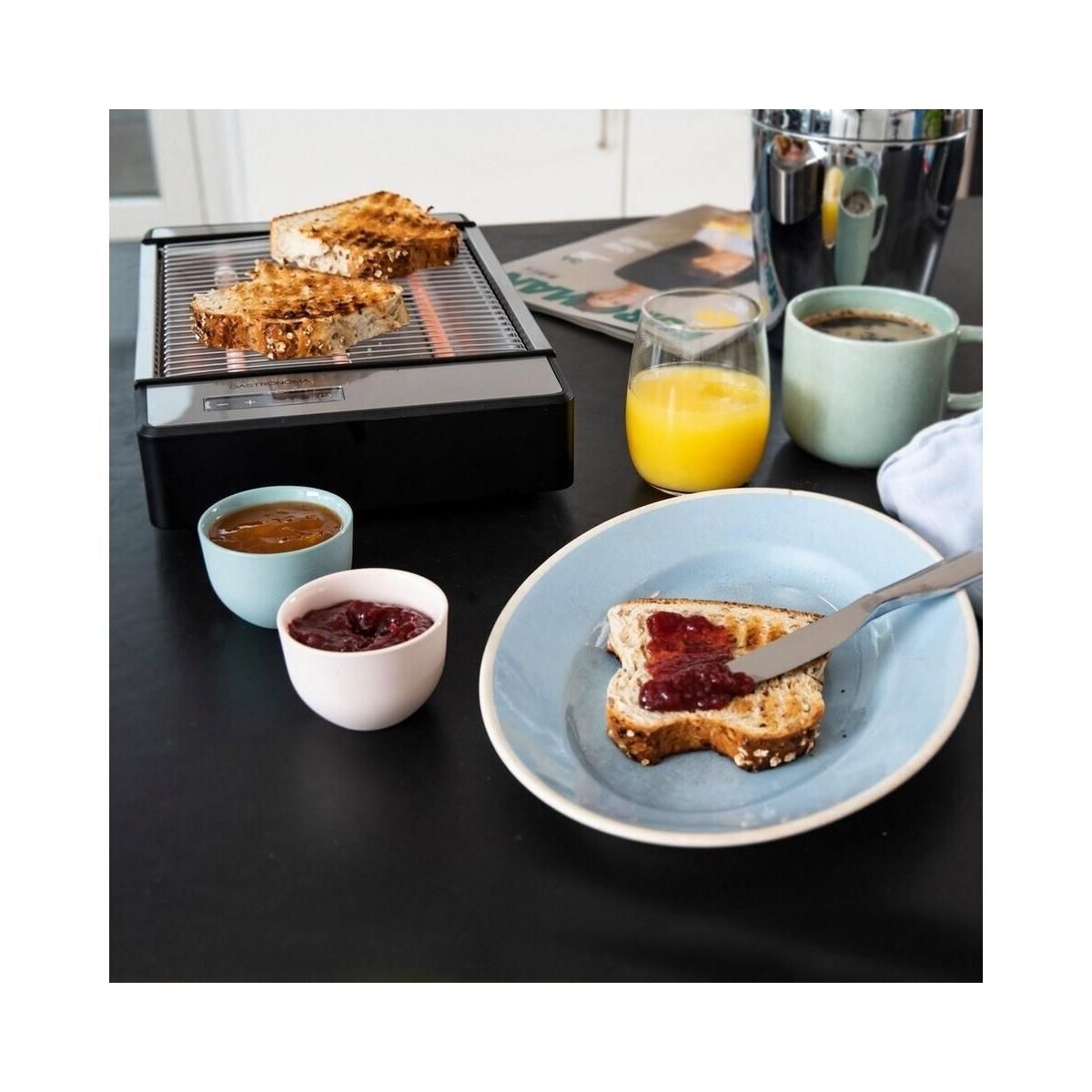 GASTRONOMA Grille-pain plat 920W Inox 24x19 cm, Toaster 6 niveaux de brunissage, Minuteur, Tiroir à miettes amovible Gastronoma