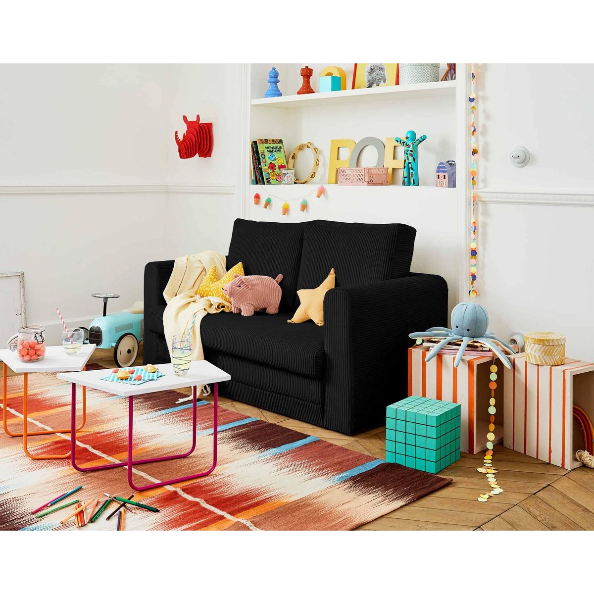 BEST MOBILIER Marilia - canapé 2 places - convertible déplimousse - en velours côtelé