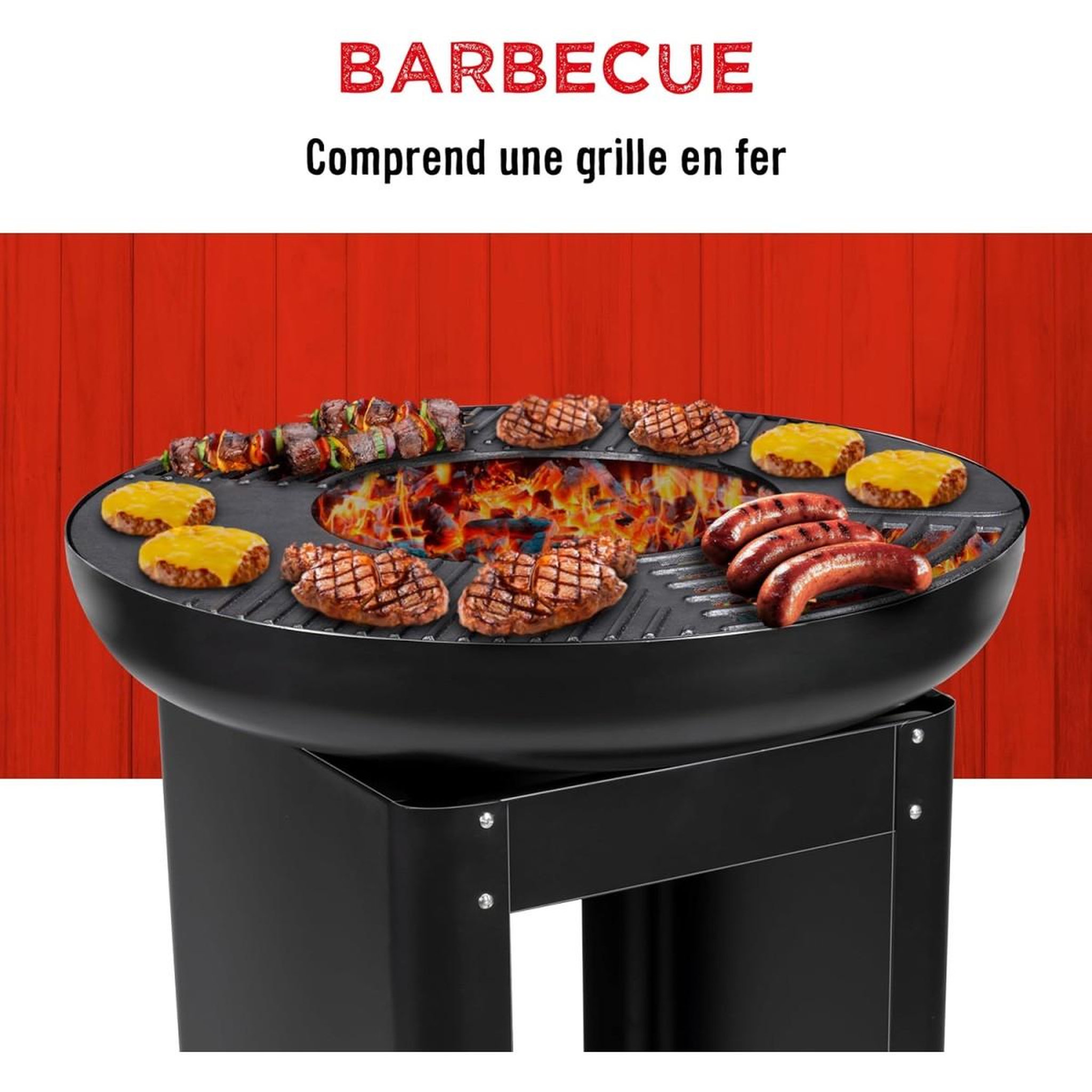 Voir la diapositive 6 : Alpina Brasero Barbecue Exterieur 61x90cm - Plancha Grill Teppanyaki - Charbon de Bois Jardin et Terrasse - Cuisine Extérieure ALPINA