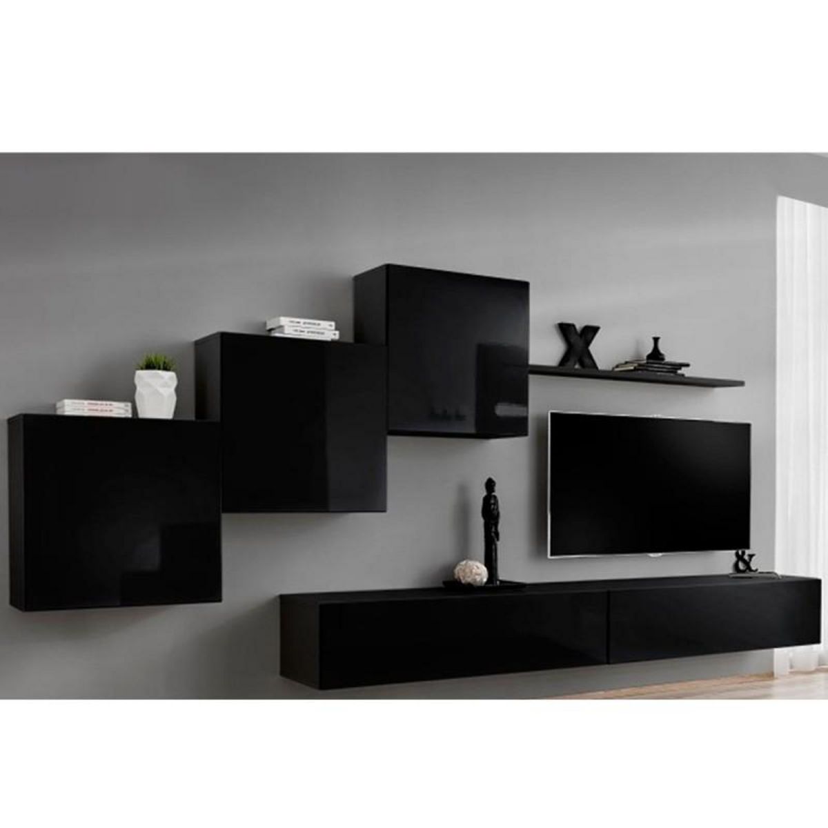 Paris Prix Meuble TV Mural Design  Switch X  330cm Noir