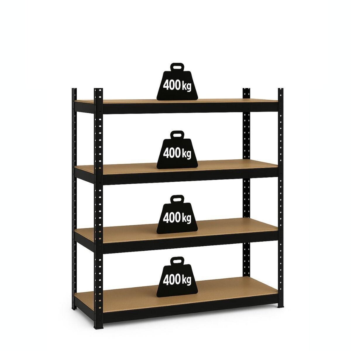 INTEC Etagère de Rangement Charges lourdes 1600kg Noire 160 x 60 x H180cm - Rayonnage Métal 4 Plateaux Bois INTEC