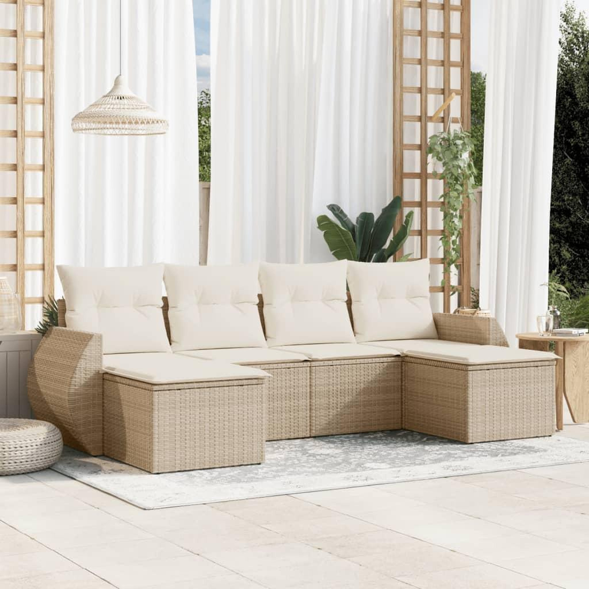 VIDAXL Salon de jardin avec coussins 6 pcs beige resine tressee