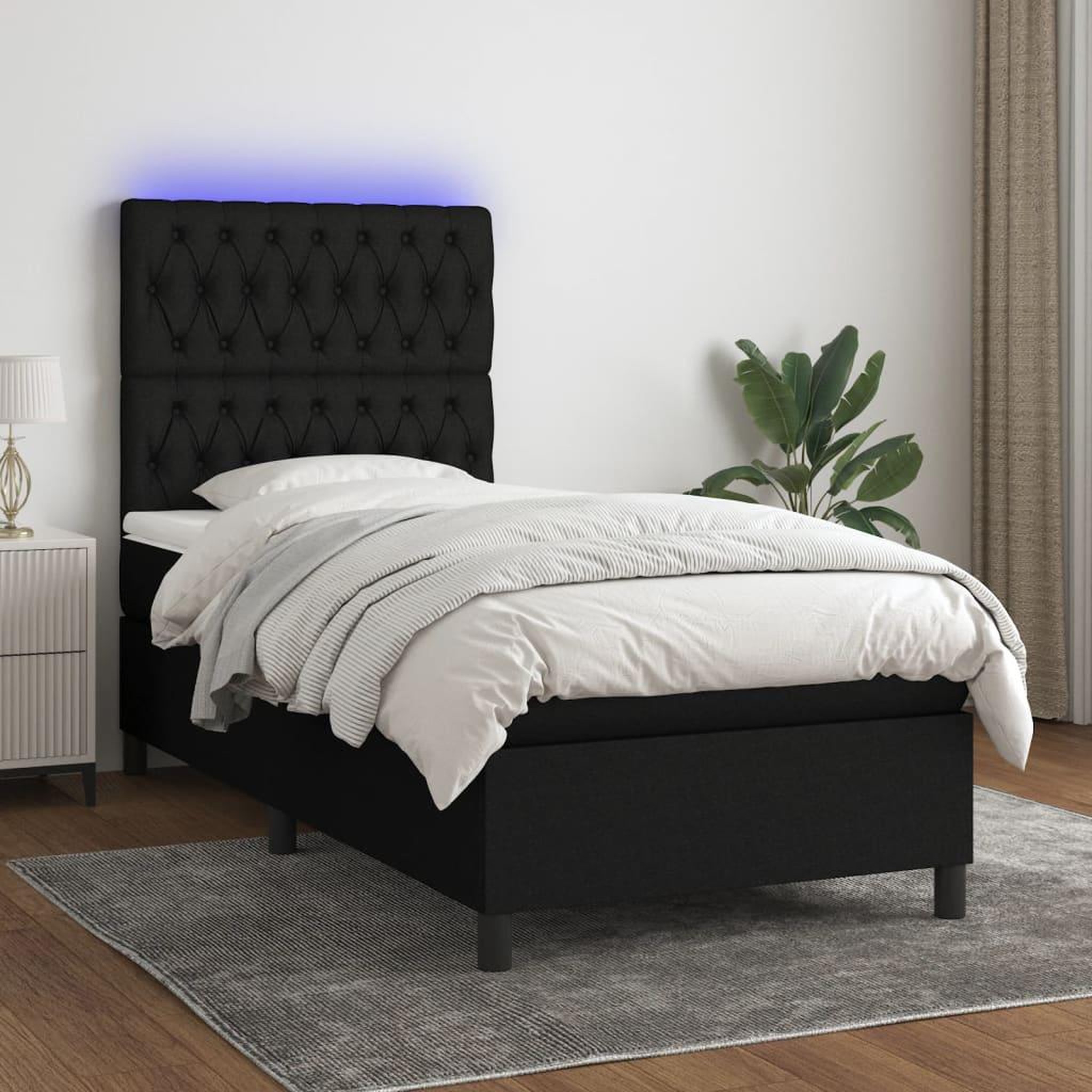 Voir la diapositive 1 : VIDAXL Sommier a lattes de lit avec matelas et LED Noir 80x200cm Tissu