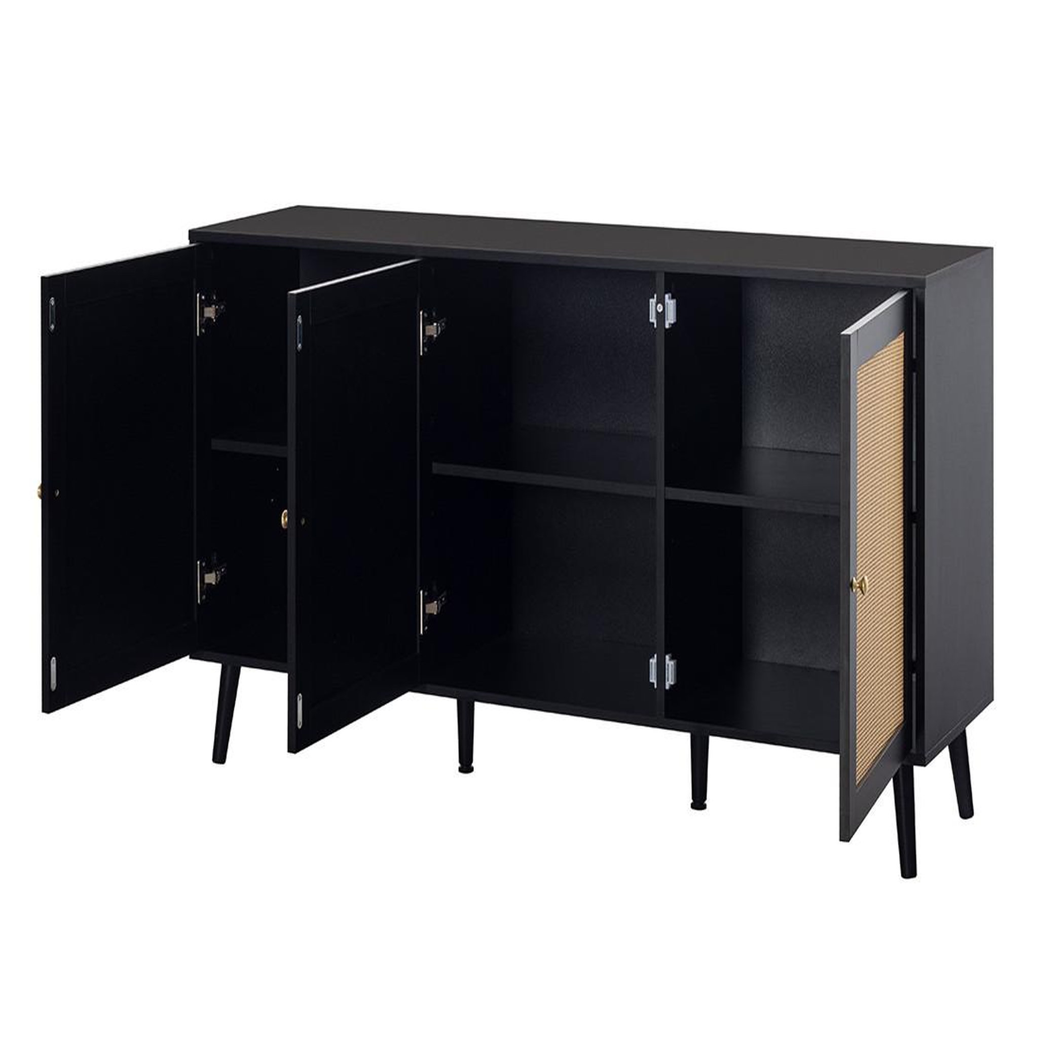 Voir la diapositive 5 : BEST MOBILIER Goto - buffet bas - noir et cannage - 3 portes - 140 cm