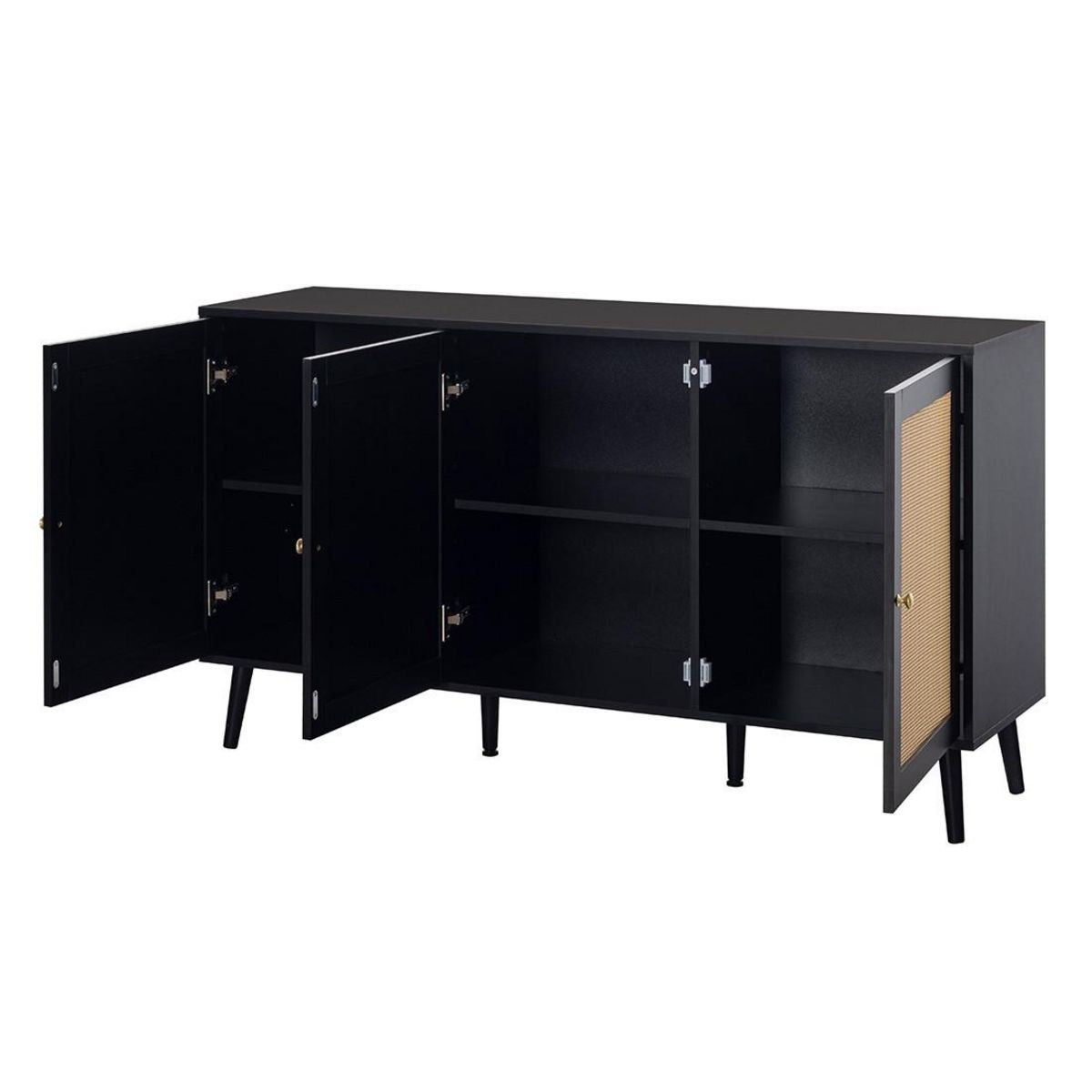BEST MOBILIER Goto - buffet bas - noir et cannage - 140 cm