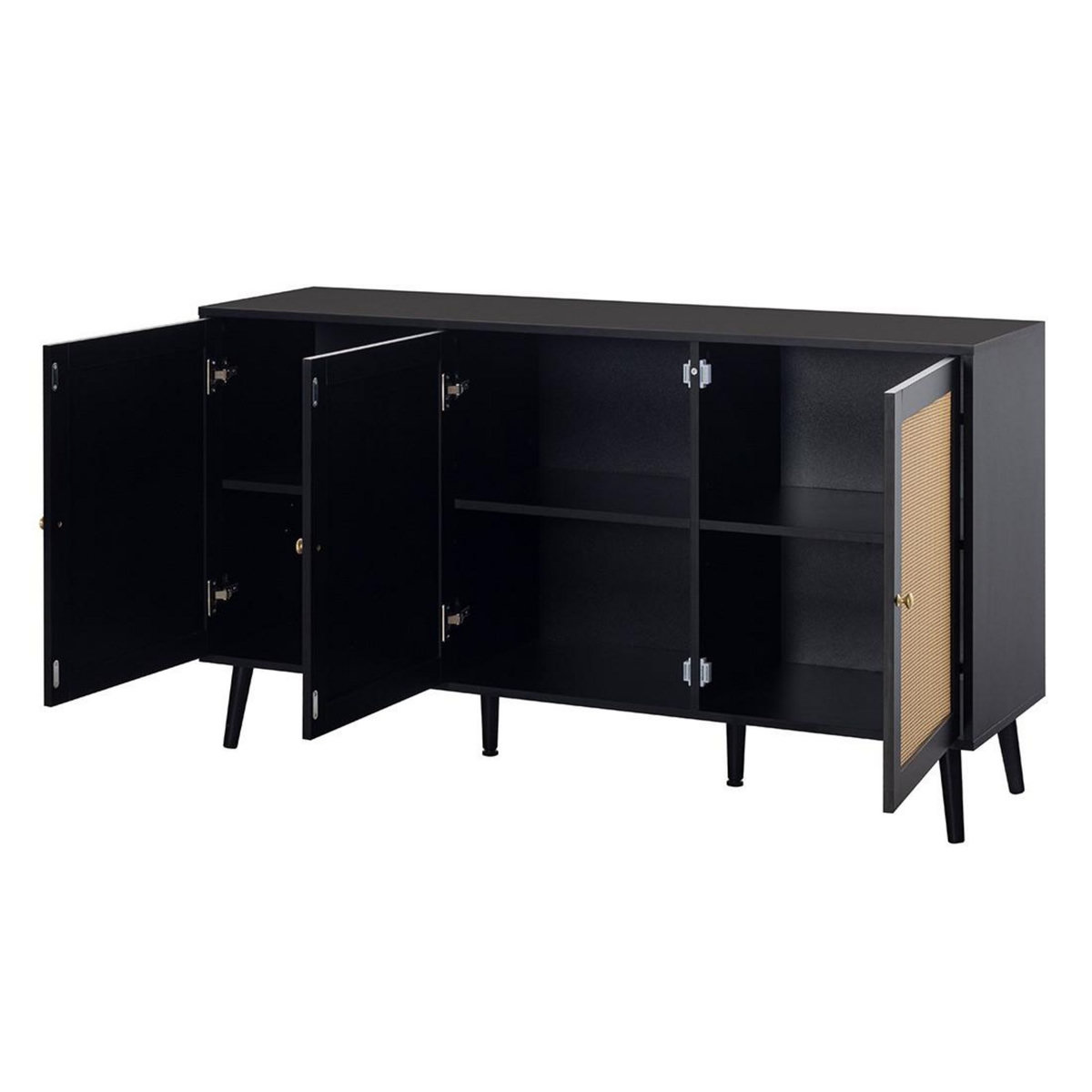 BEST MOBILIER Goto - buffet bas - noir et cannage - 3 portes - 140 cm