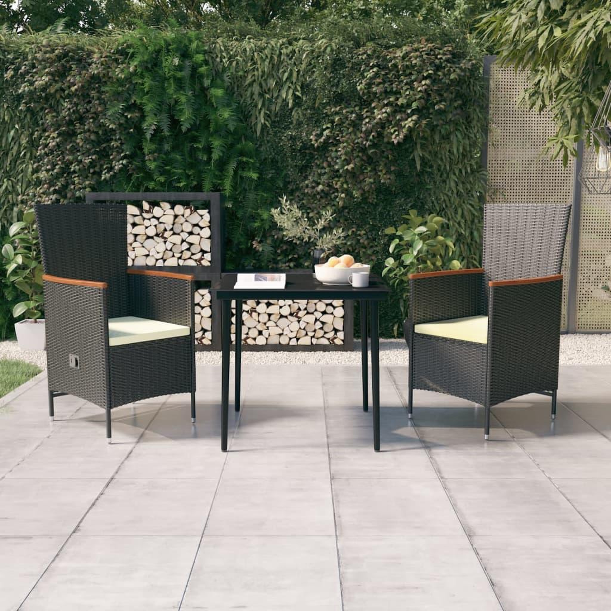 VIDAXL Ensemble a manger de jardin avec coussins 3 pcs noir