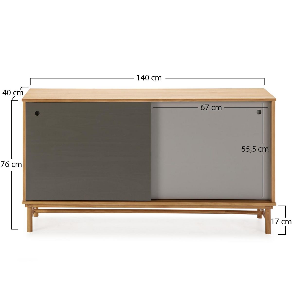 VS VENTA-STOCK Buffet Magnus 2 portes coulissantes couleur Gris, bois massif, 140 cm Largeur