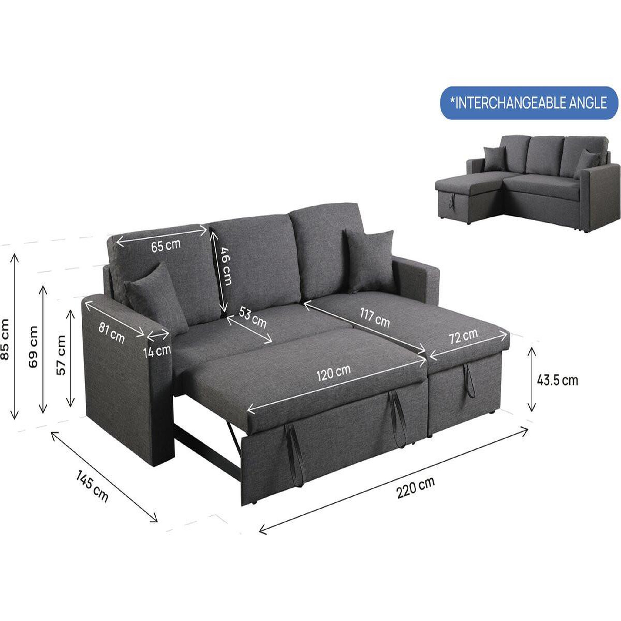 Voir la diapositive 3 : Habitat et Jardin Canapé d'angle convertible/ réversible avec coffre  Alain  - 3 places - Gris