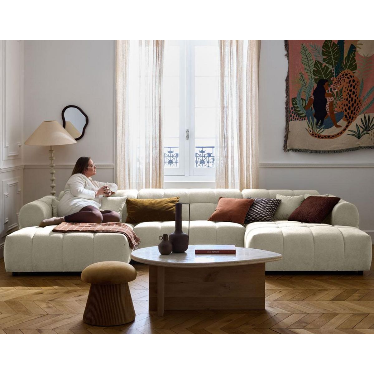 LISA DESIGN Ray - canapé panoramique en u 7 places en tissu texturé