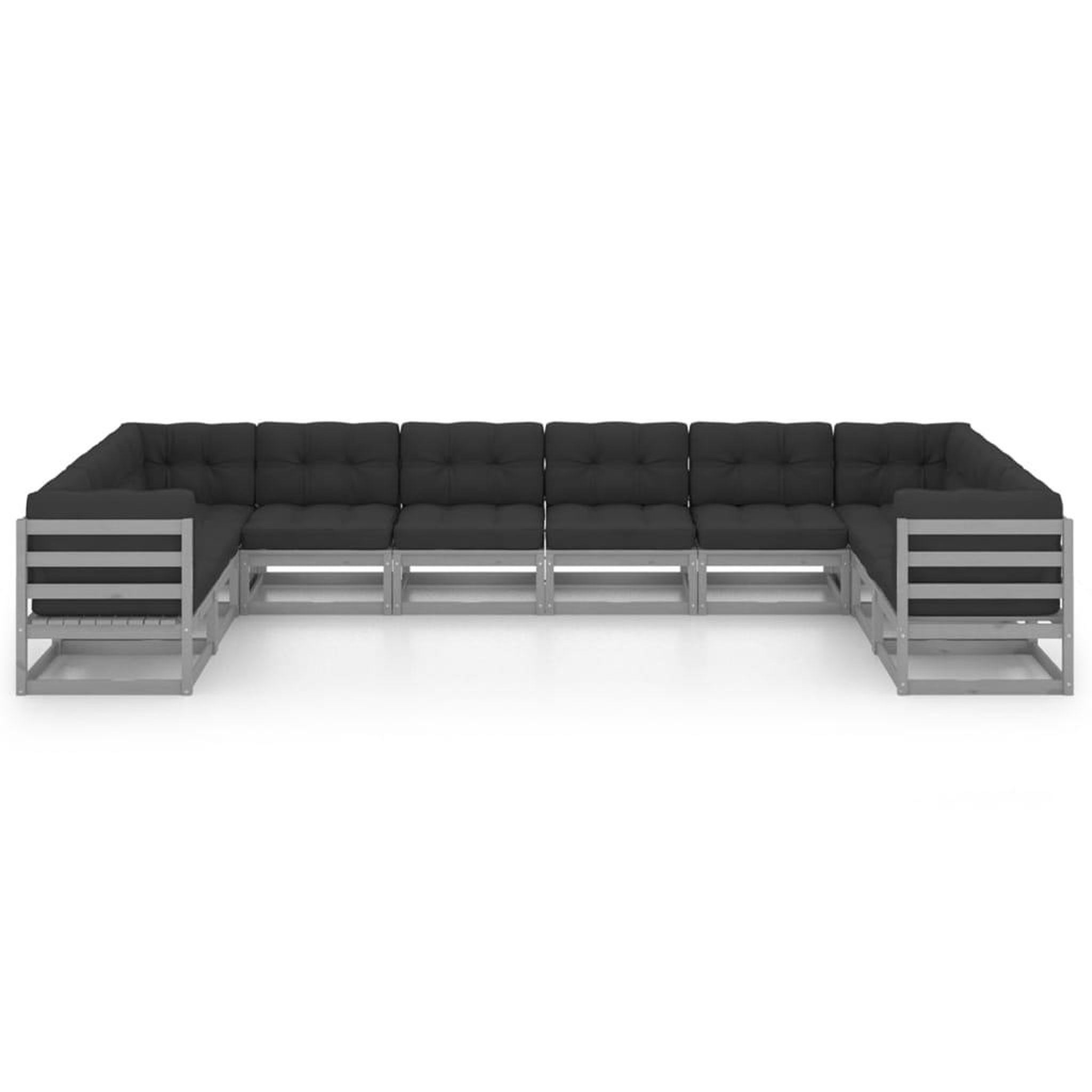 Voir la diapositive 3 : VIDAXL Salon de jardin 10 pcs avec coussins Gris Bois de pin massif