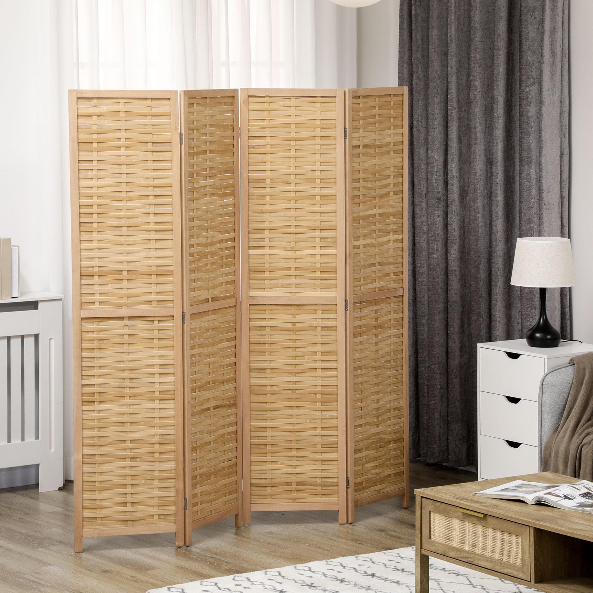 Voir la diapositive 2 : HOMCOM Paravent intérieur séparateur de pièce pliable 4 panneaux dim. 160L x 170H cm bois bambou