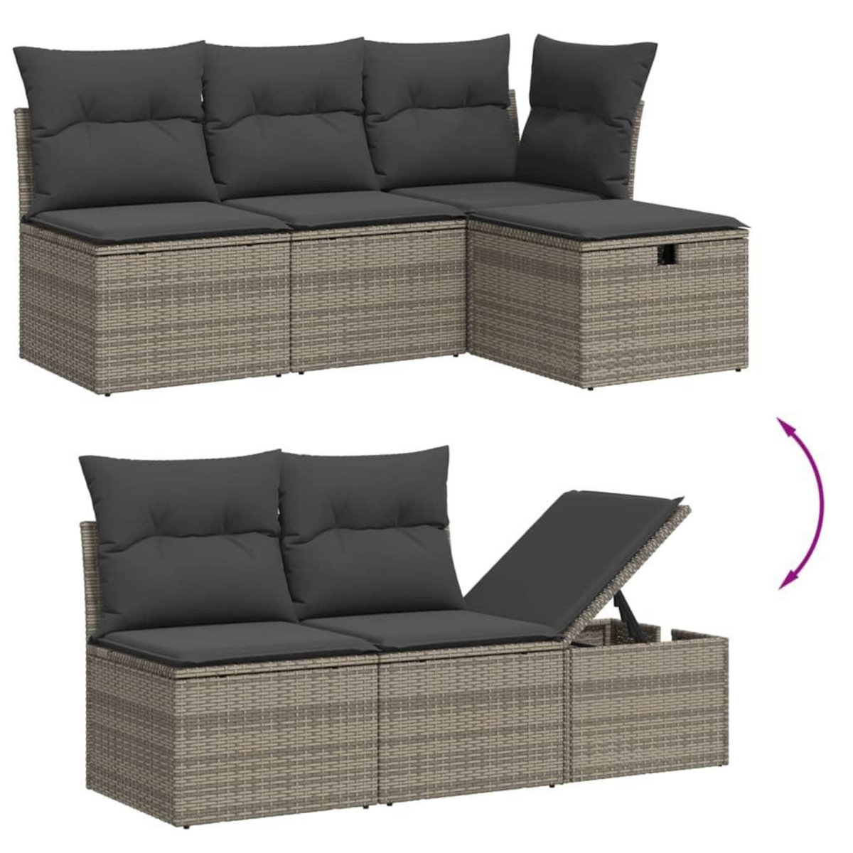 VIDAXL Salon de jardin avec coussins 7 pcs gris resine tressee