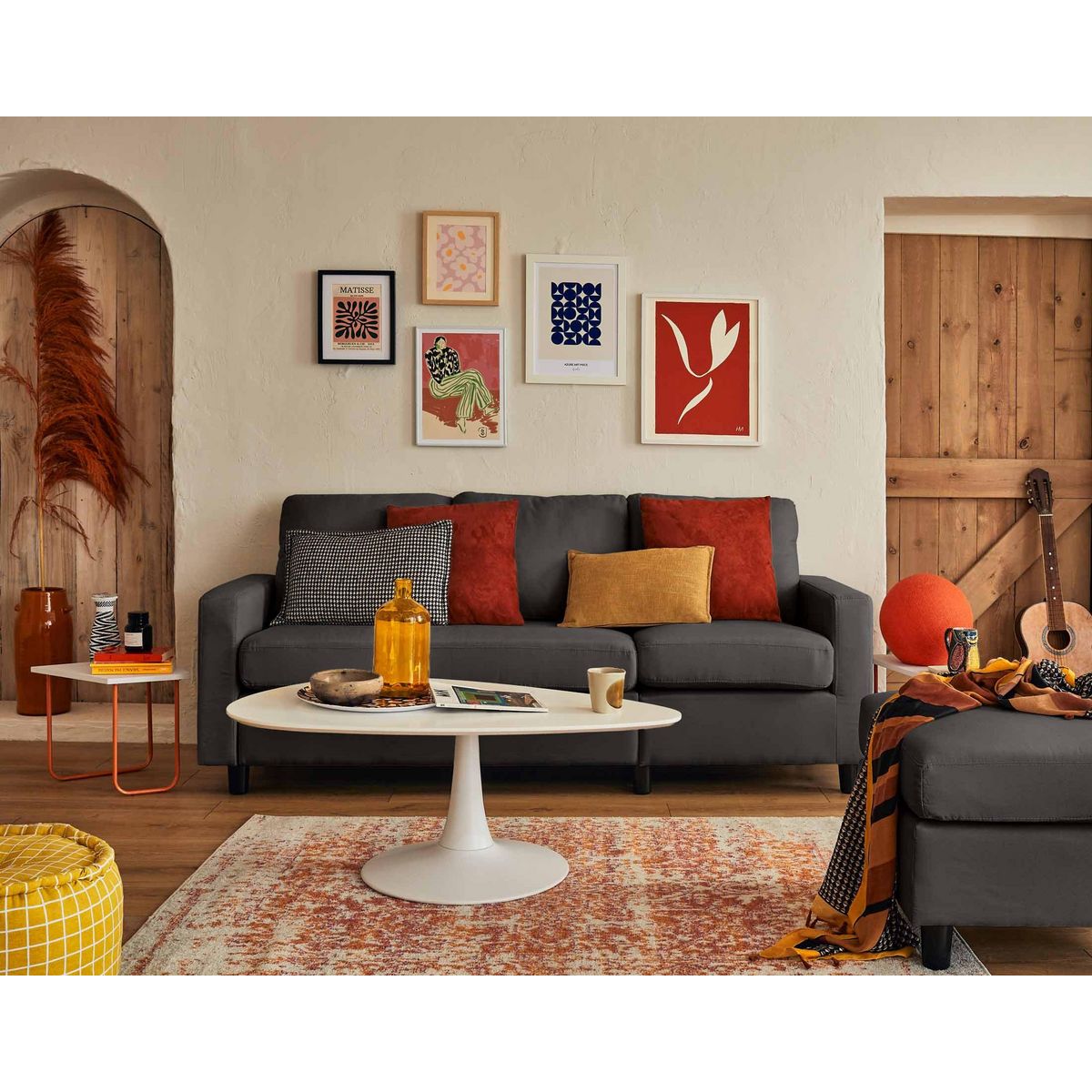 BEST MOBILIER Vianon - canapé d'angle modulable 3 places + 1 pouf - en tissu