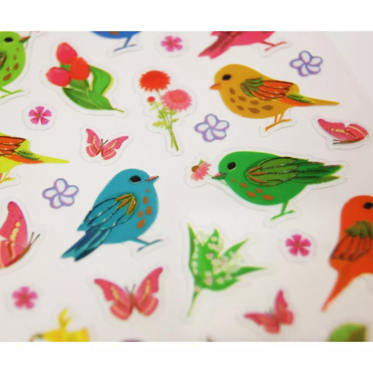  Stickers Oiseaux et fleurs - Paillettes - 7,5 x 10 cm