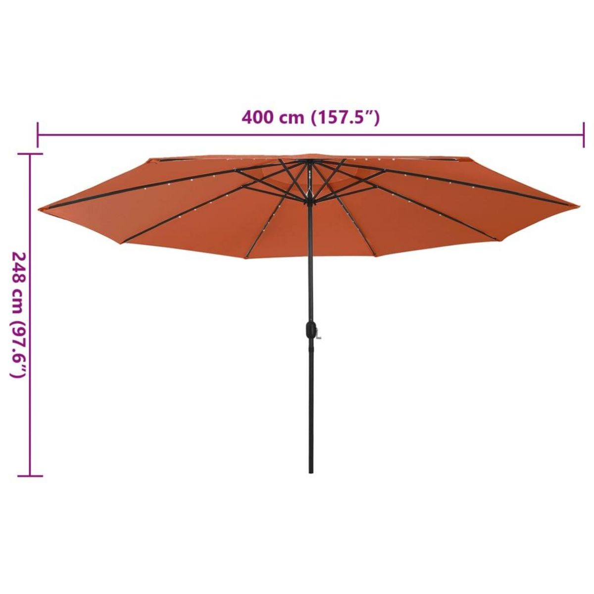 VIDAXL Parasol de jardin avec lumieres LED et mat en metal terre cuite