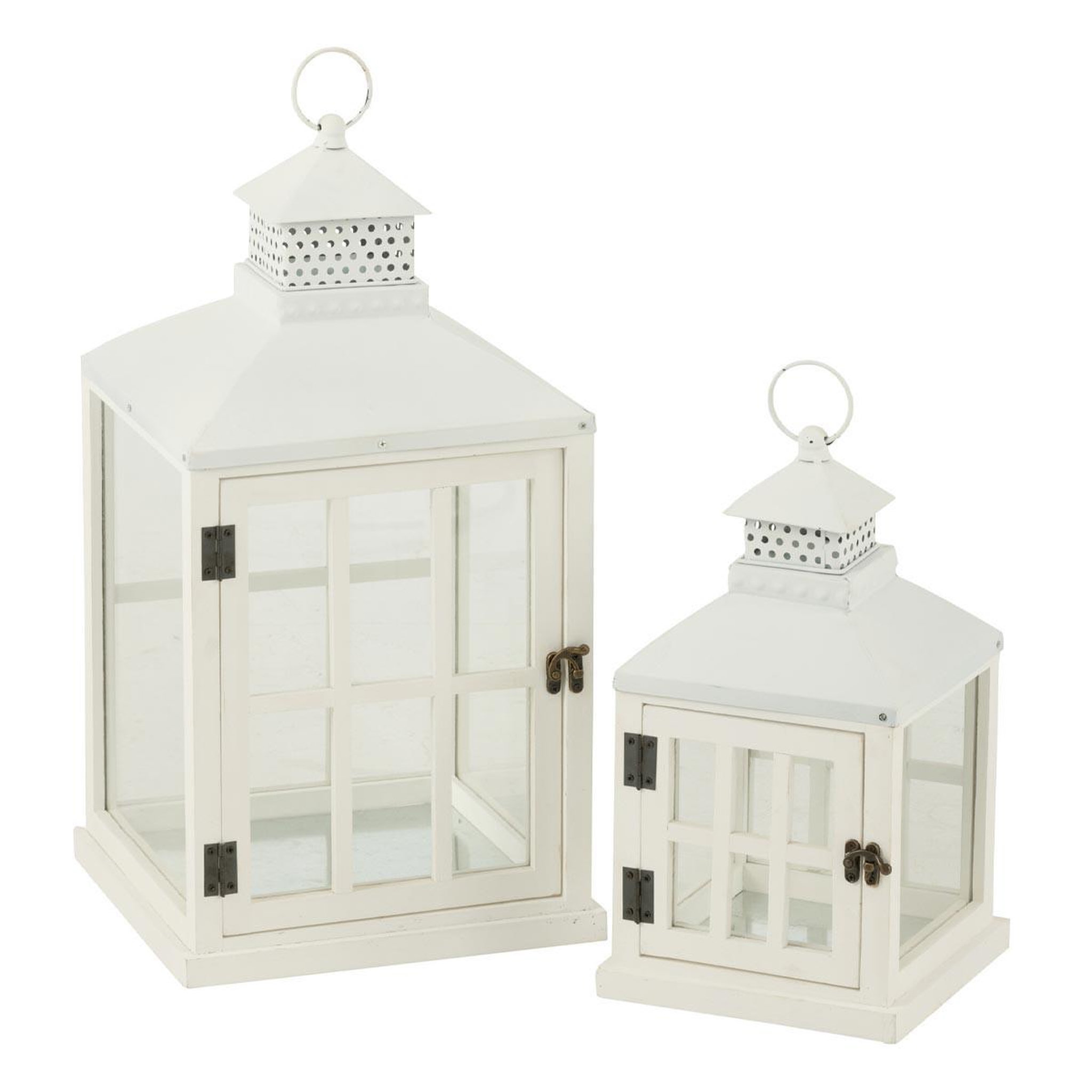 J-LINE Lot de 2 Lanternes Maisons en Bois  Cocoon  52cm Blanc
