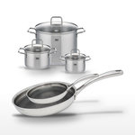 ELO Lot de 2 Poêles 24/28cm et 3 Faitouts 16/20/26cm Elo Relief Evolution