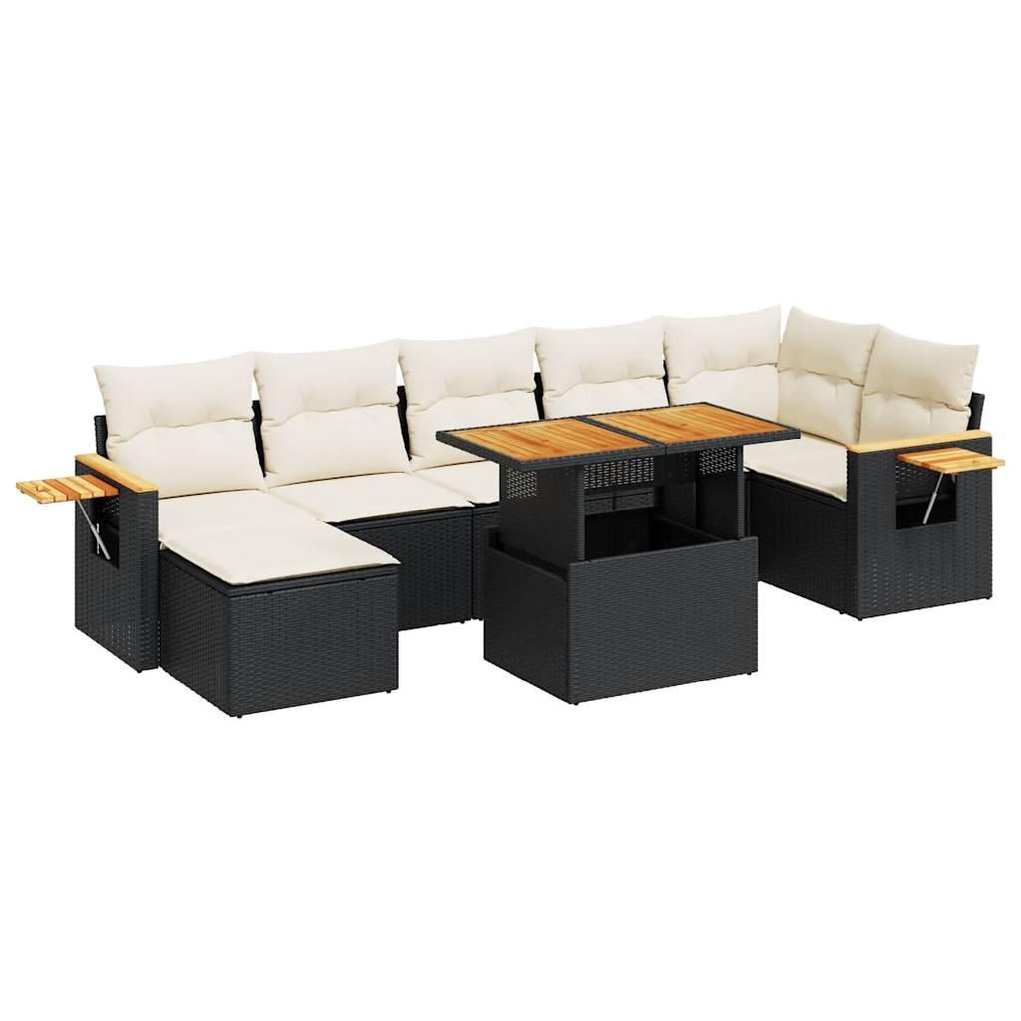 Voir la diapositive 2 : VIDAXL Salon de jardin avec coussins 8 pcs noir resine tressee acacia