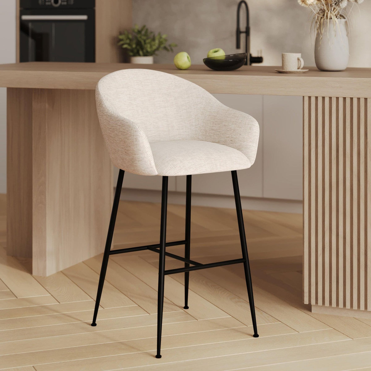 Rendez vous déco Chaise de bar en tissu blanc chiné 76 cm - Socky