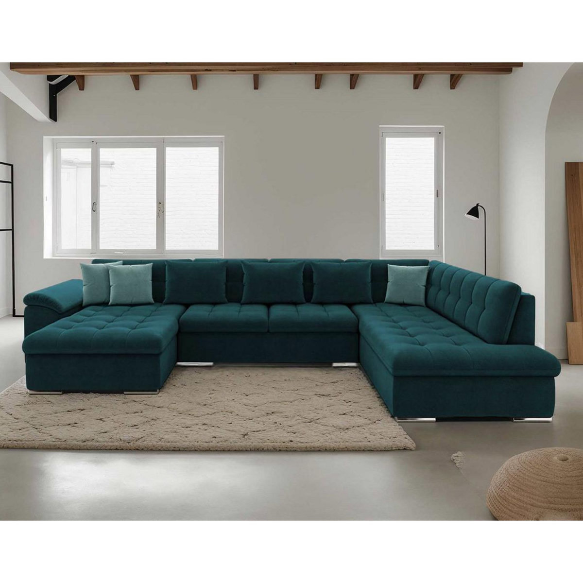 BEST MOBILIER Chuck - canapé panoramique xxl - convertible avec coffre - 7 places - droit