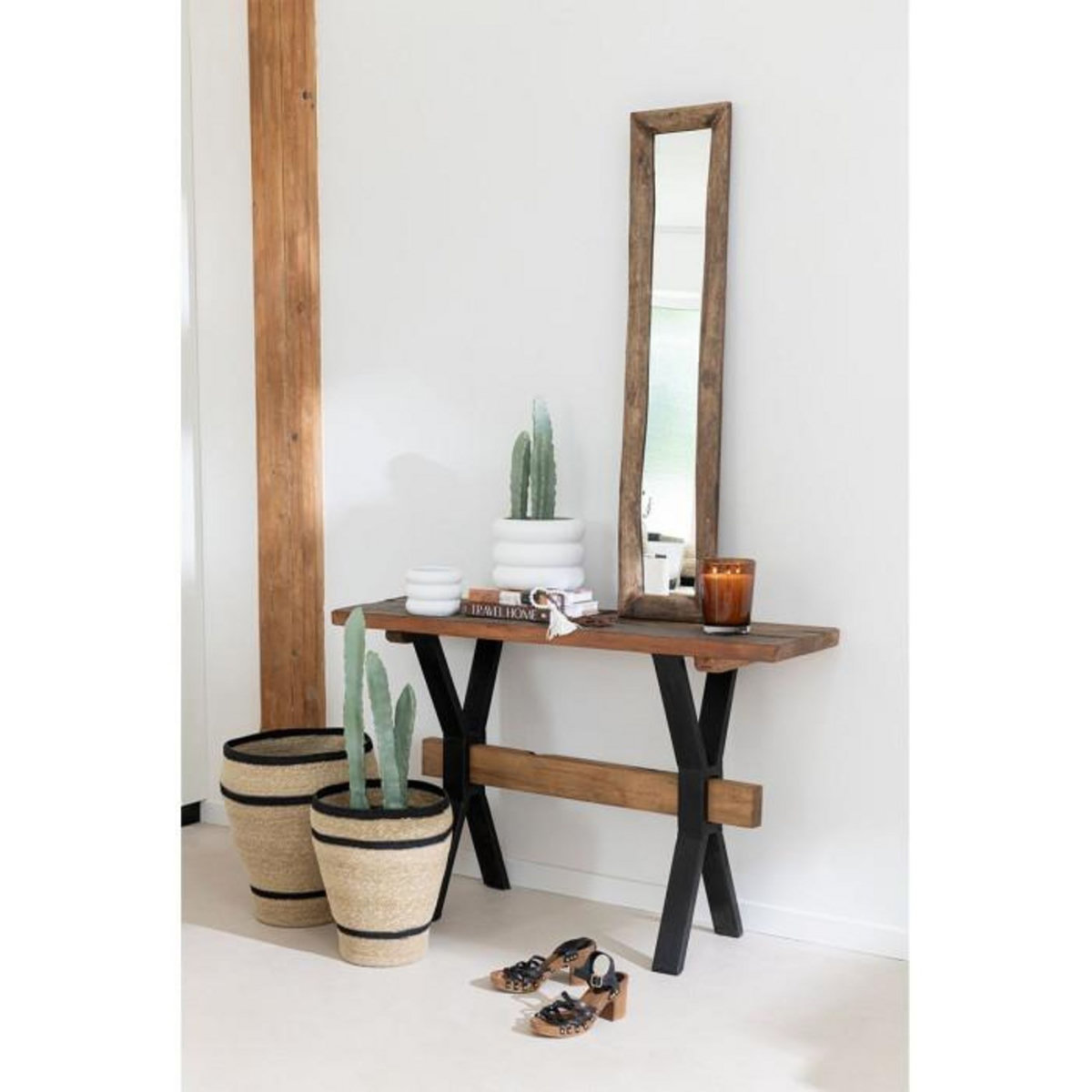 Paris Prix Miroir à Poser Déco en Bois  Slim  120cm Marron