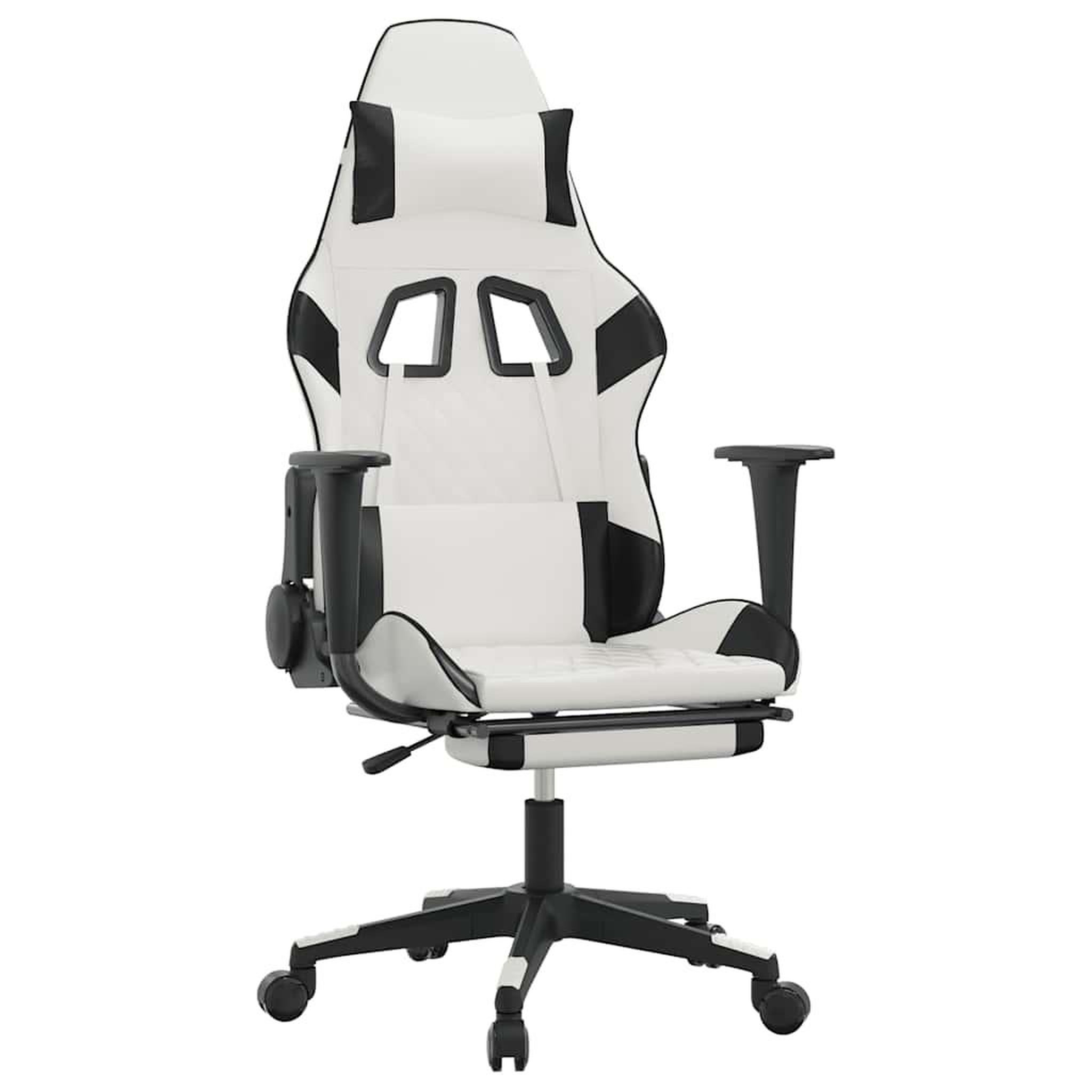 Voir la diapositive 2 : VIDAXL Chaise de jeu de massage avec repose-pied Blanc&Noir Similicuir