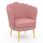 ID MARKET Fauteuil coquillage ADELLA rose en velours pieds dorés