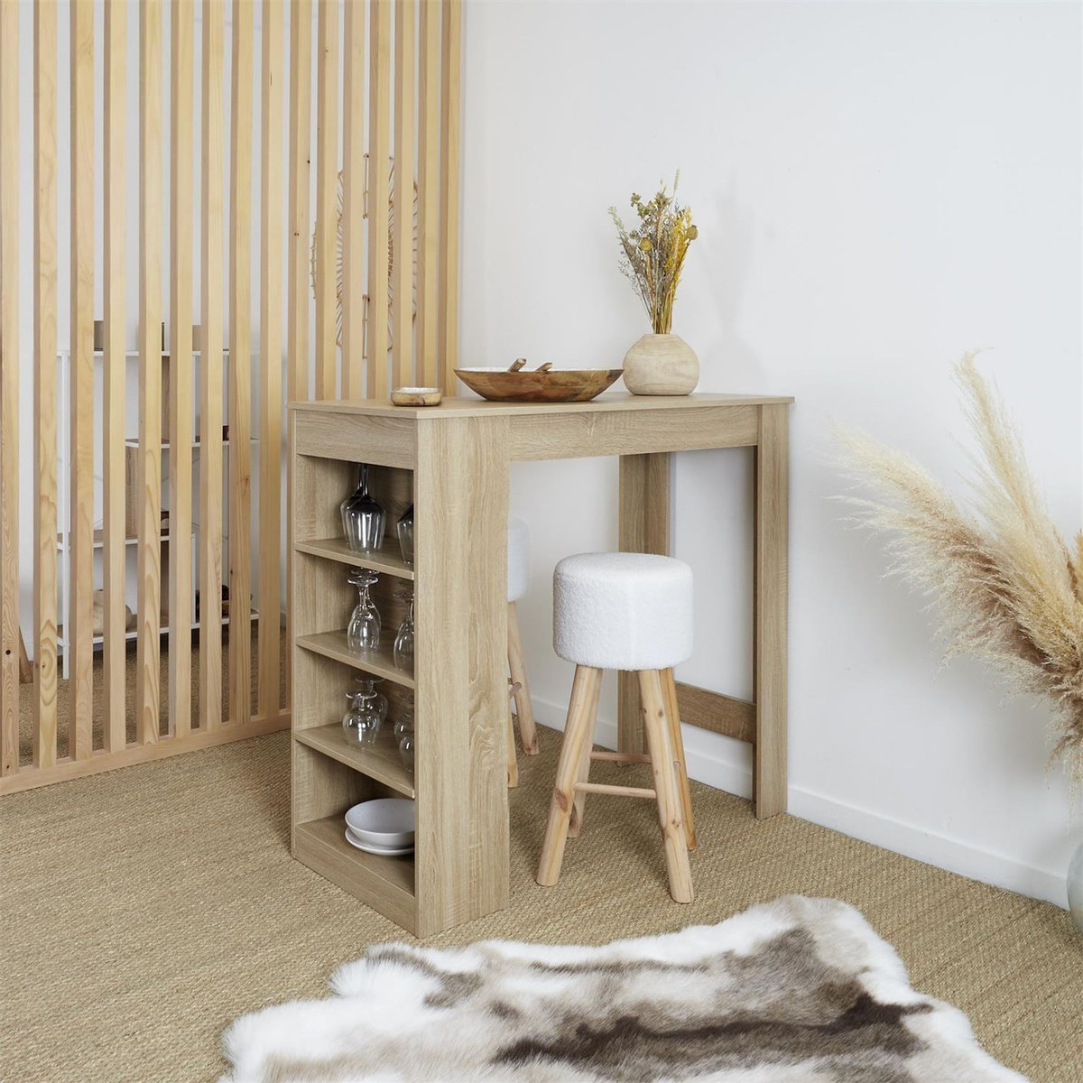 The Home Deco Factory Table de bar mange debout avec 4 niches de rangement