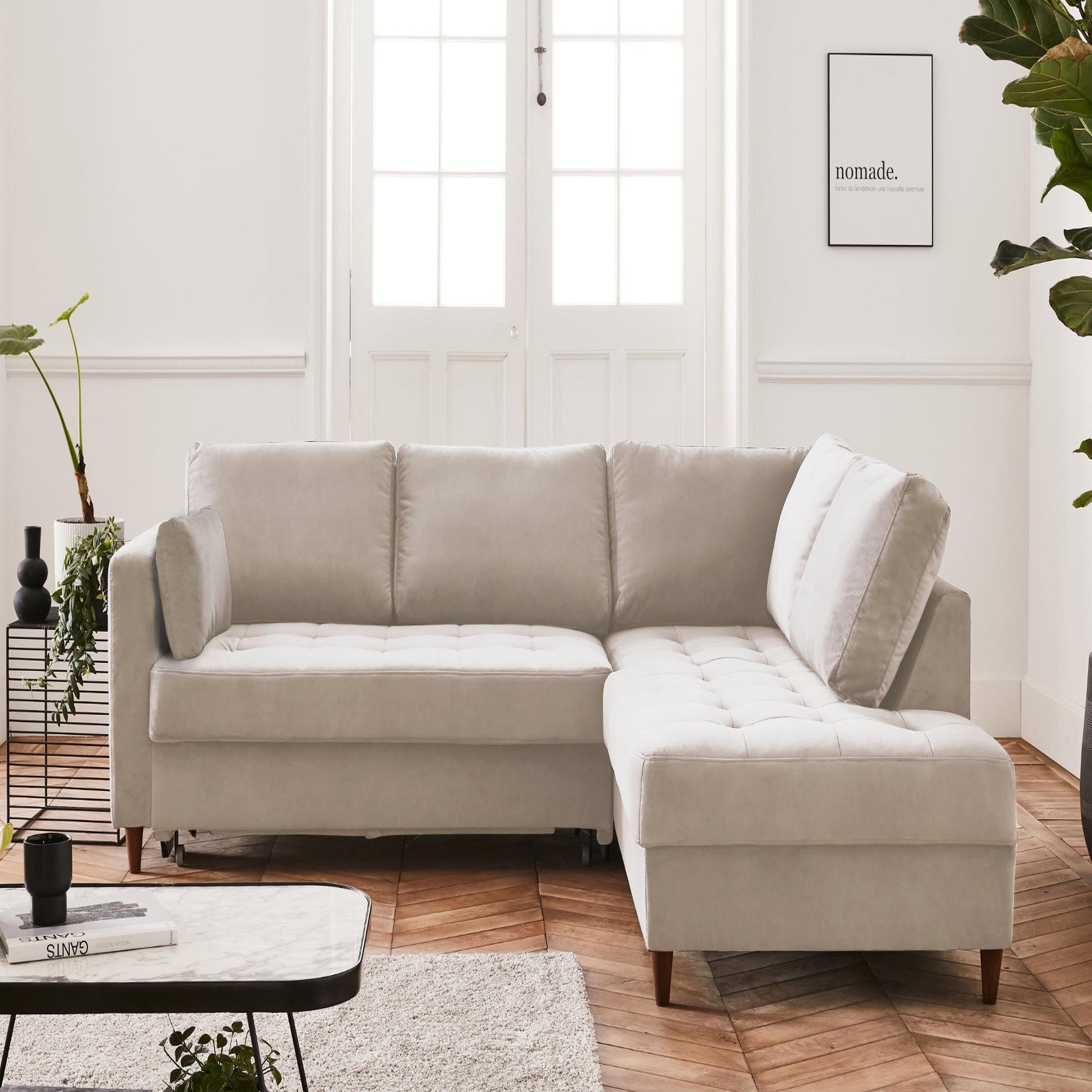 Voir la diapositive 2 : BEST MOBILIER Anna - canapé d'angle droit - 5 places - convertible - en velours