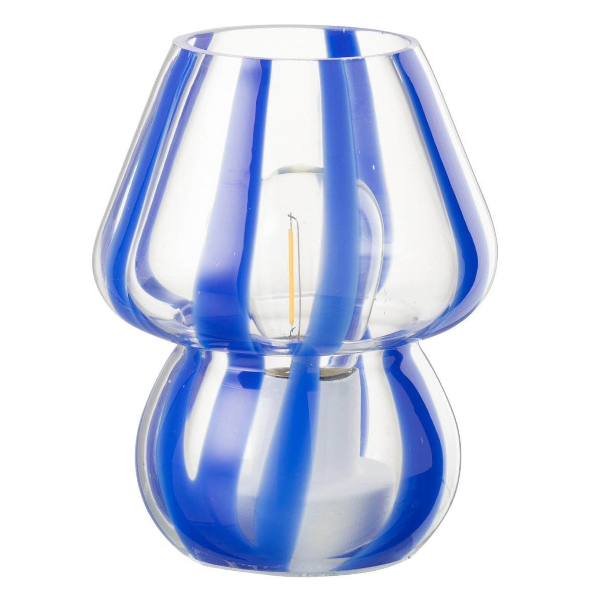J-LINE Lampe à poser rayures en verre  ophelie  15cm bleu