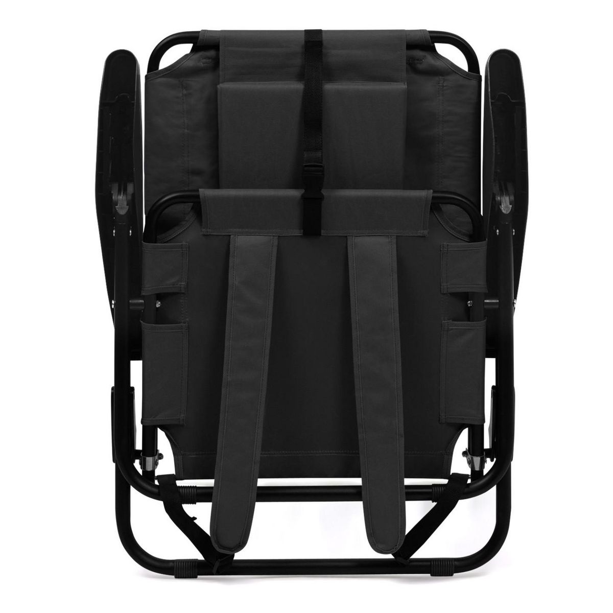 ID MARKET Lot de 2 chaises de plage pliantes - fauteuils de jardin inclinables sac à dos noir et toile noire