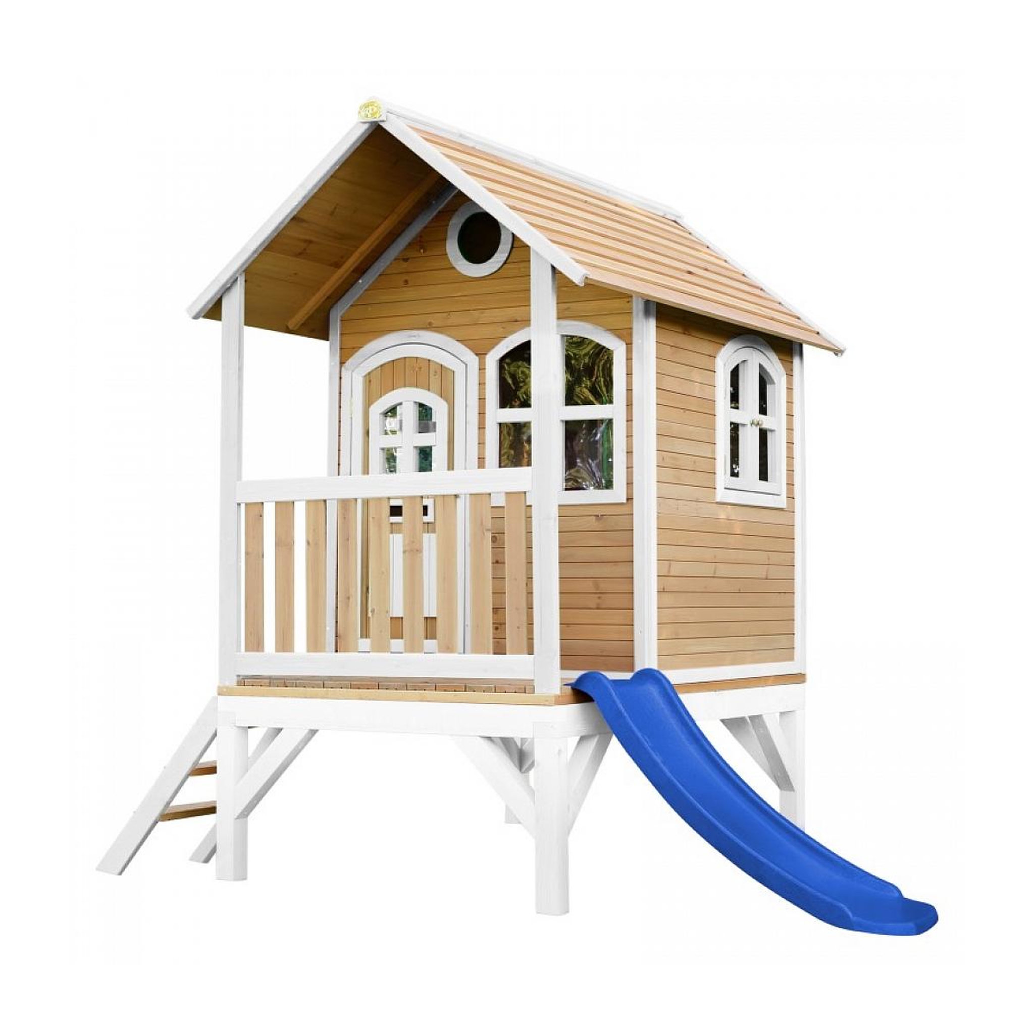 Axi House AXI Cabane enfant TOM Brun Blanc avec toboggan Bleu
