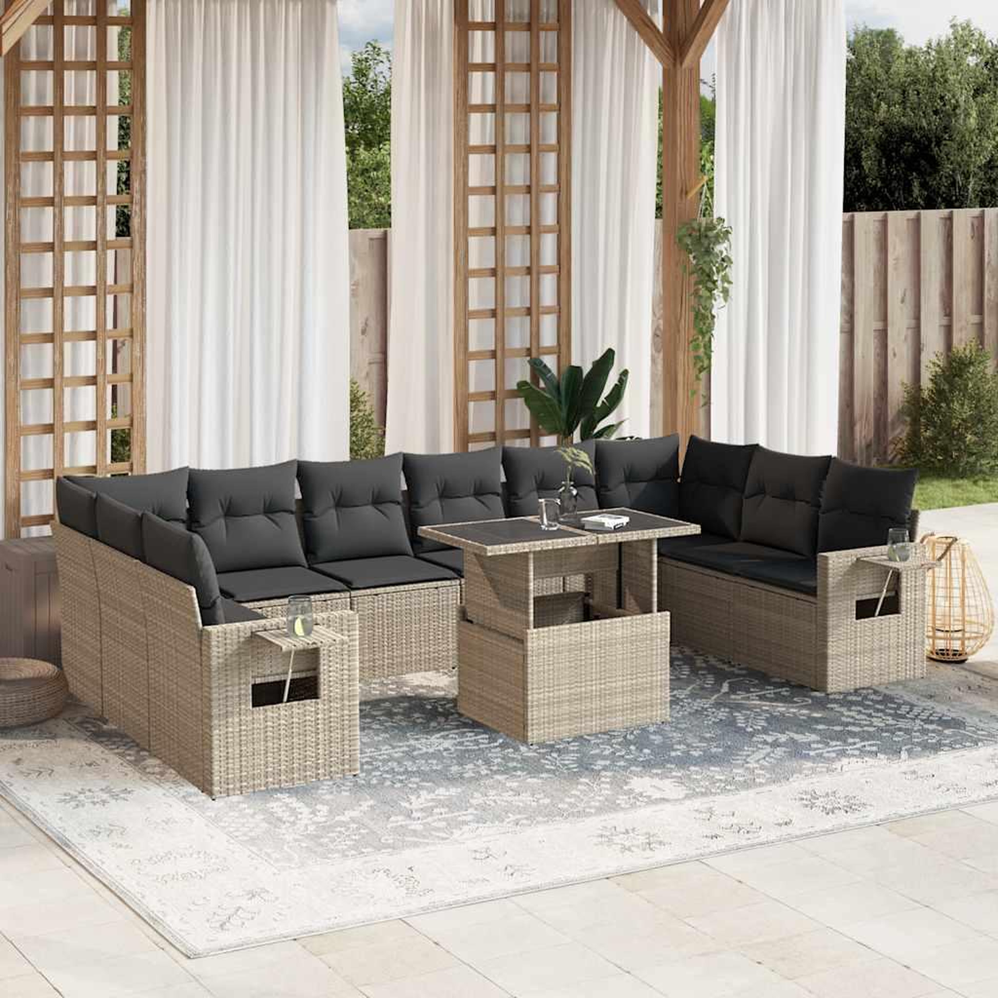 VIDAXL Salon de jardin 11 pcs avec coussins gris clair resine tressee