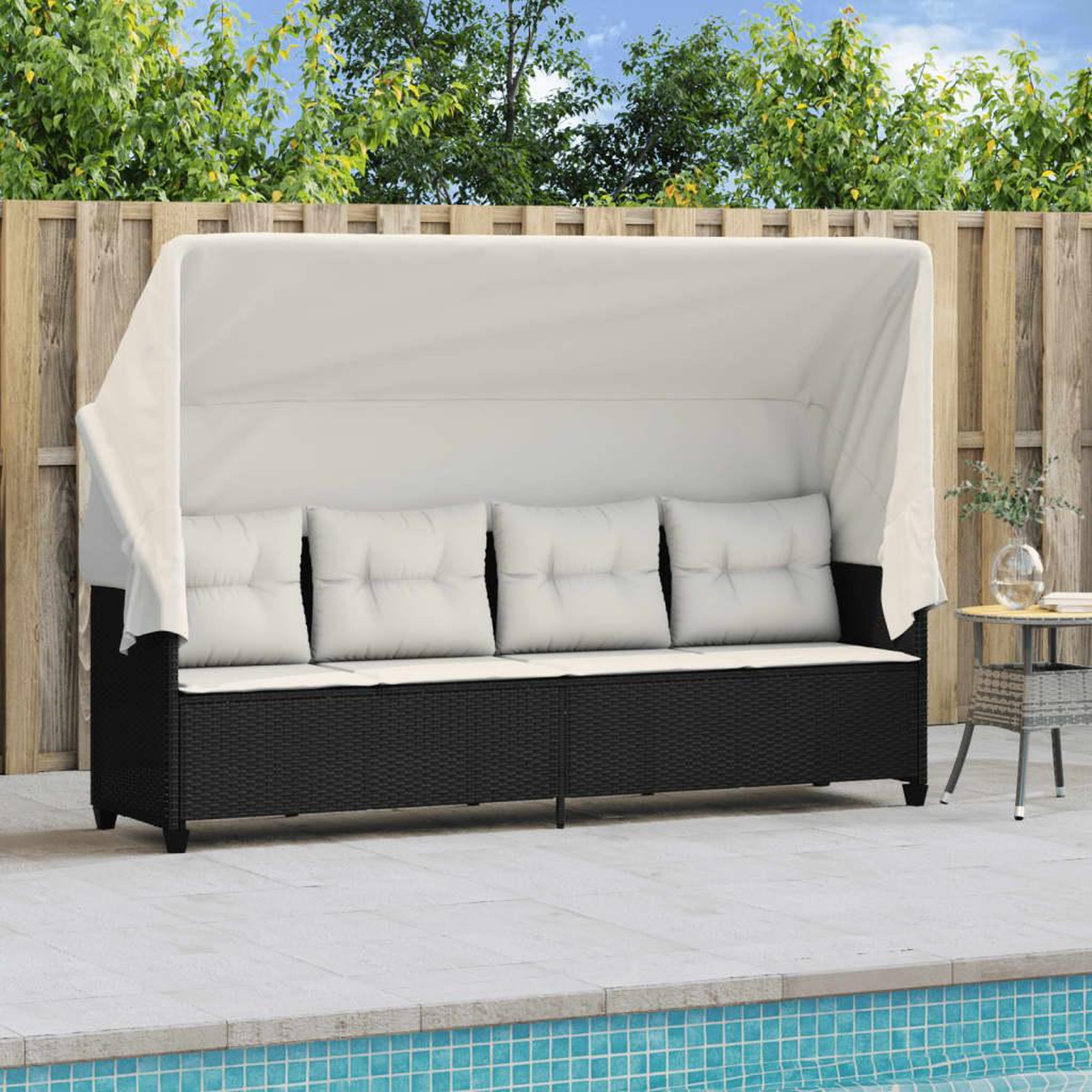 Voir la diapositive 3 : VIDAXL Chaise longue avec auvent et coussins noir resine tressee