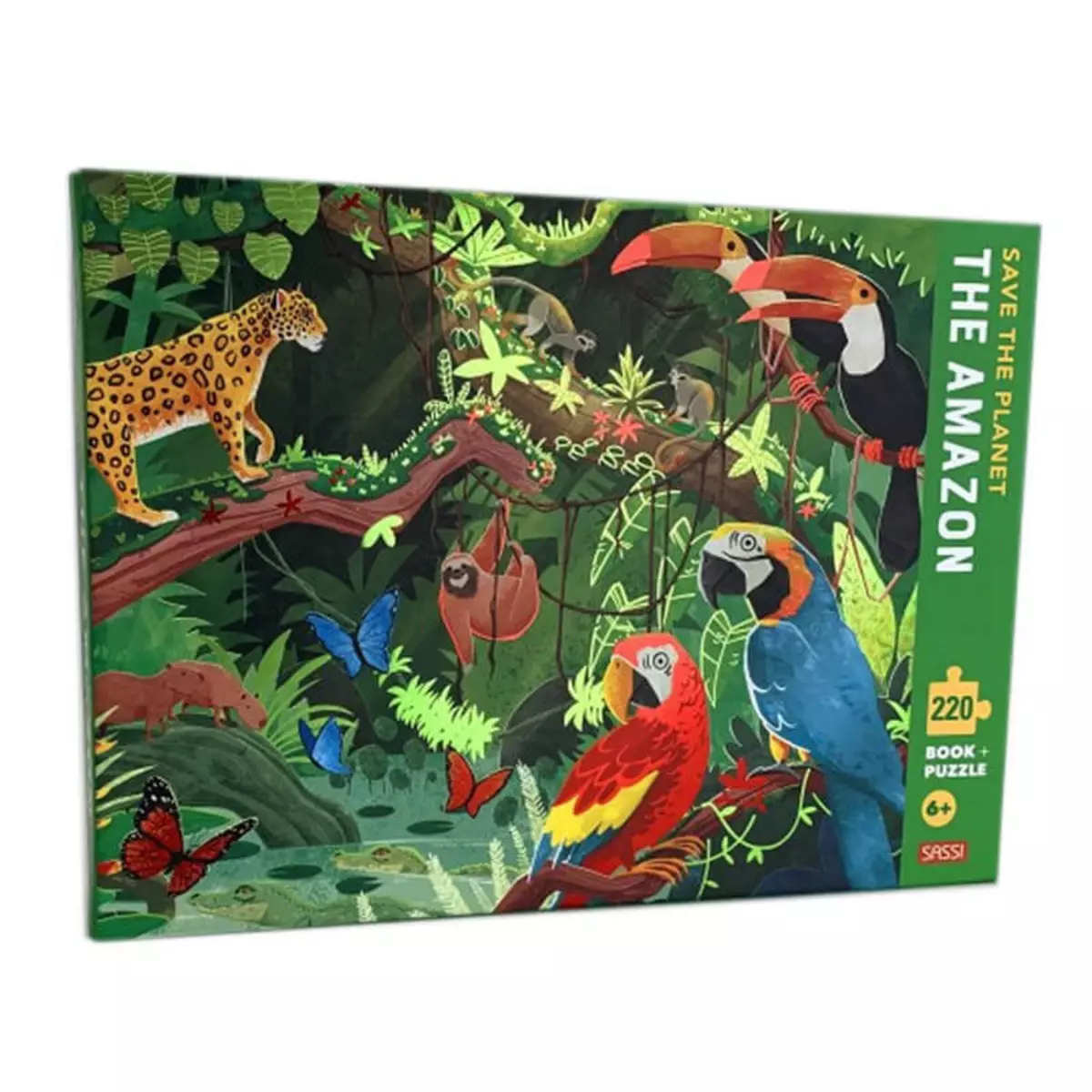 SASSI JUNIOR Coffret livre et puzzle 220 pièces : La Planète en danger : L'Amazonie