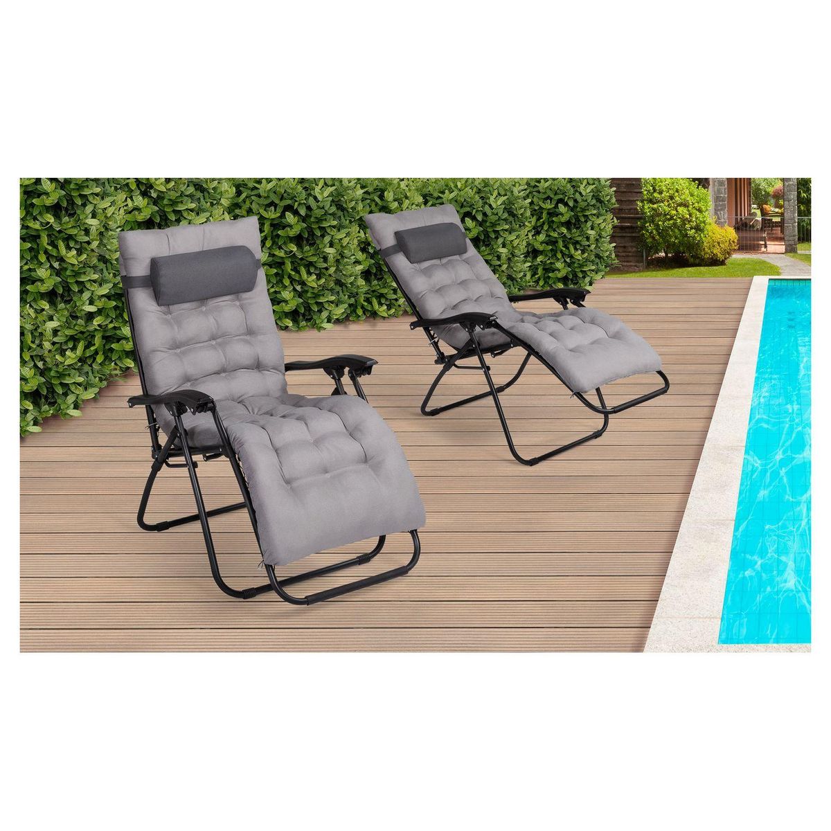 Inkazen Fauteuils de jardin Relax avec coussin gris anthracite  - Lot de 2