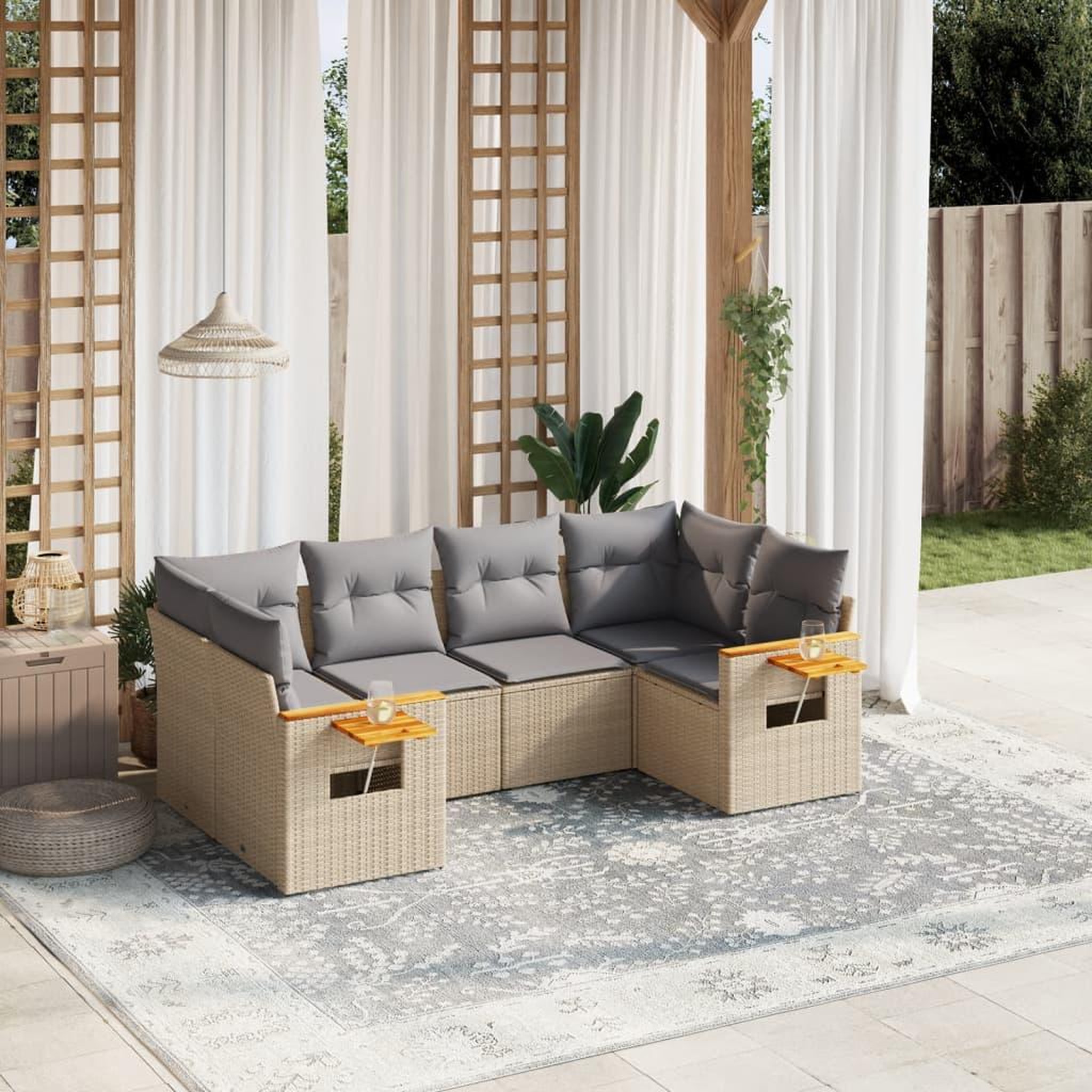 VIDAXL Salon de jardin avec coussins 6 pcs beige resine tressee