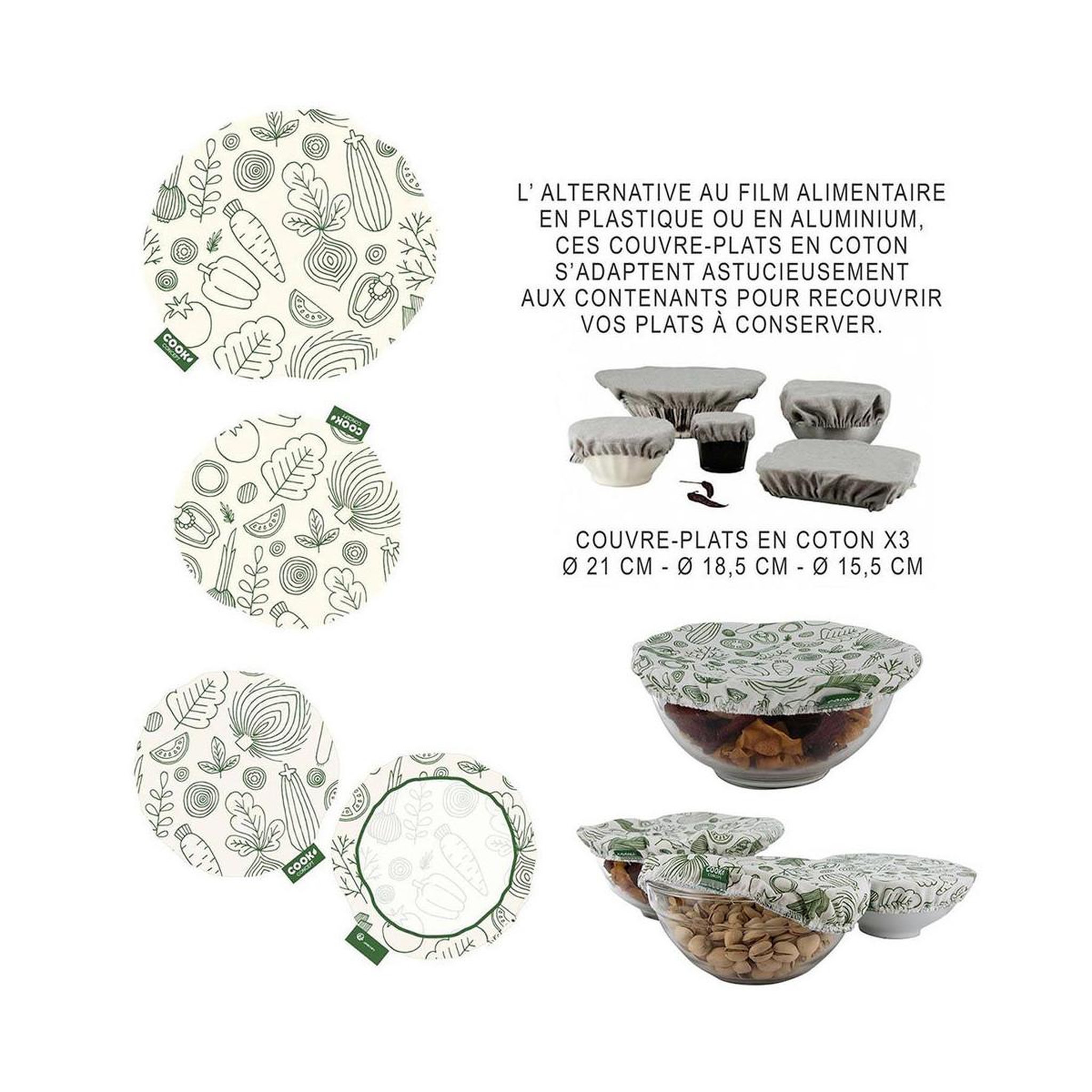 Voir la diapositive 4 : COOK CONCEPT Couvercle en tissu reutilisable x3