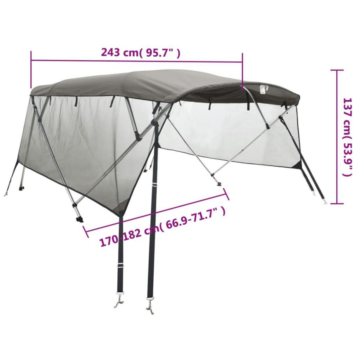VIDAXL Toit bimini a 4 arceaux parois en maille 243x(170-182)x137 cm
