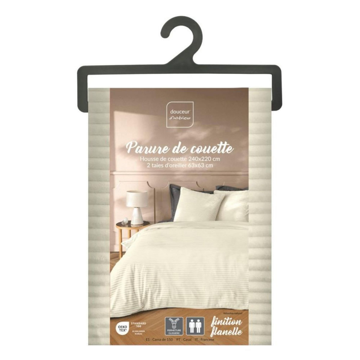 Douceur d'Intérieur Housse de couette 240x220 + 2 taies finition flanelle