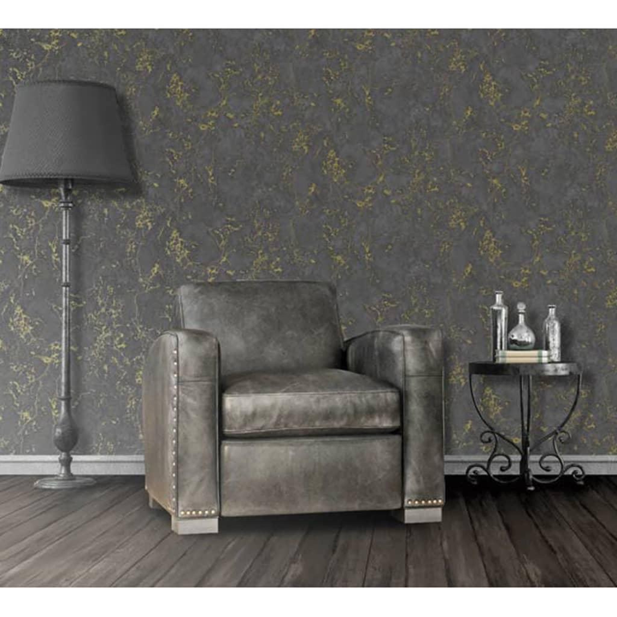 Voir la diapositive 2 : DUTCH WALLCOVERINGS DUTCH WALLCOVERINGS Papier peint Motif de marbre Noir et dore