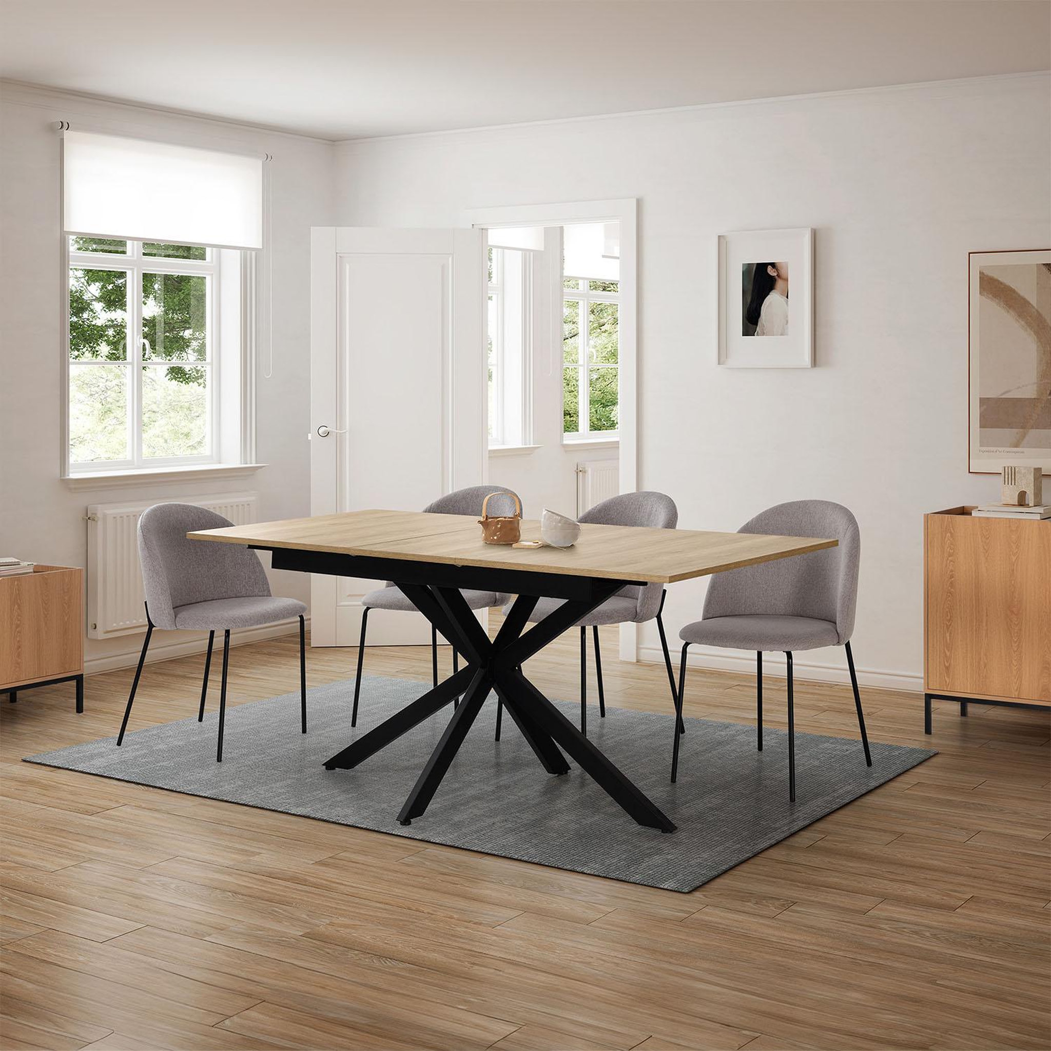 Voir la diapositive 2 : VS VENTA-STOCK Table de salle à manger extensible Prato couleur chêne, 140-180 cm