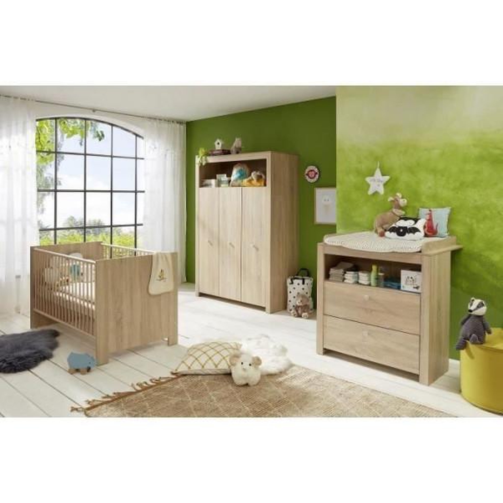 Trendteam Chambre bébé Trio : Lit 70 x 140 cm + Commode a langer + Armoire OLIVIA - Chene - TREND TEAM
